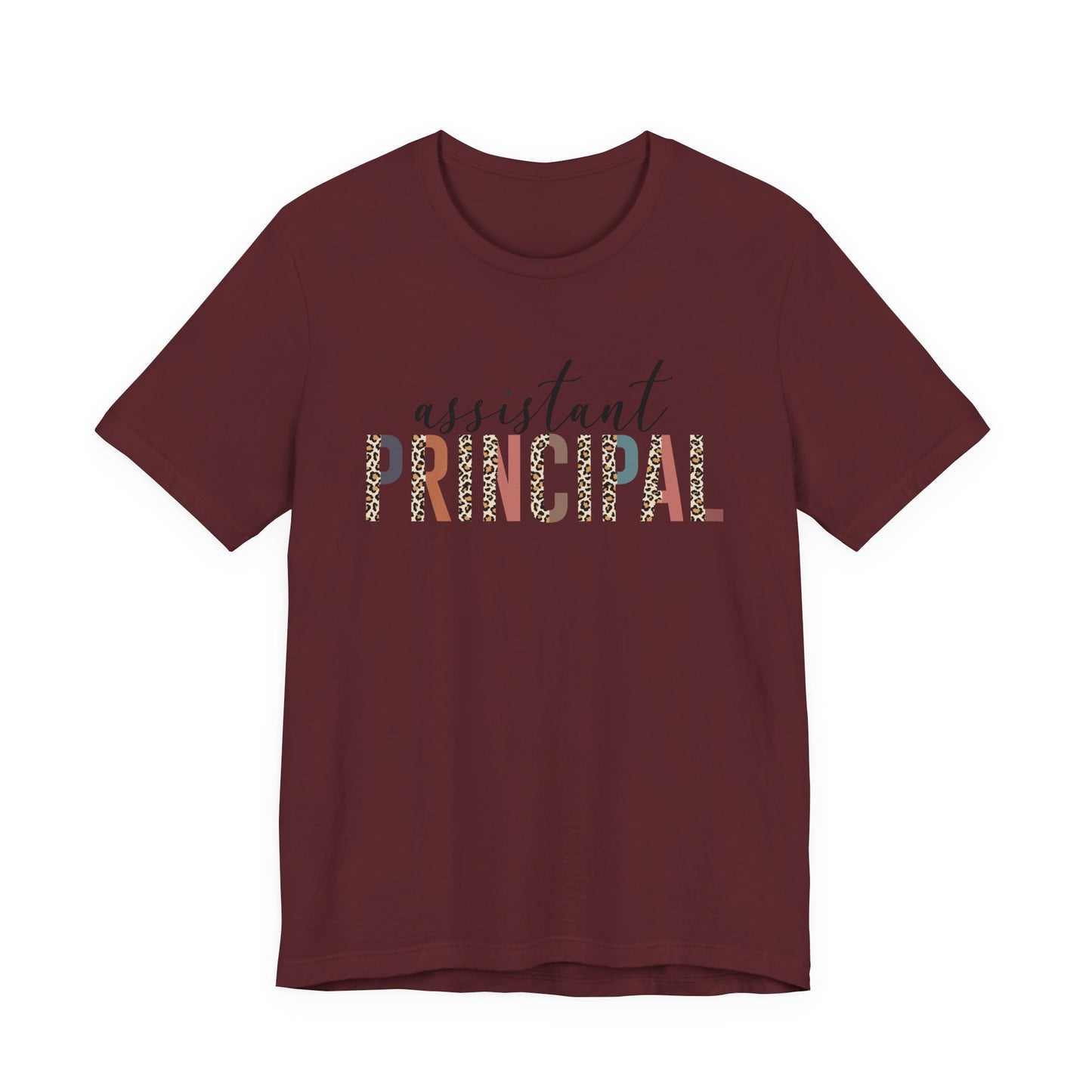Assistant Principal Jersey Short Sleeve Tee, Leopard Print and Pastel Rainbow Design T-Shirt, School Principal Gifts, Back to School