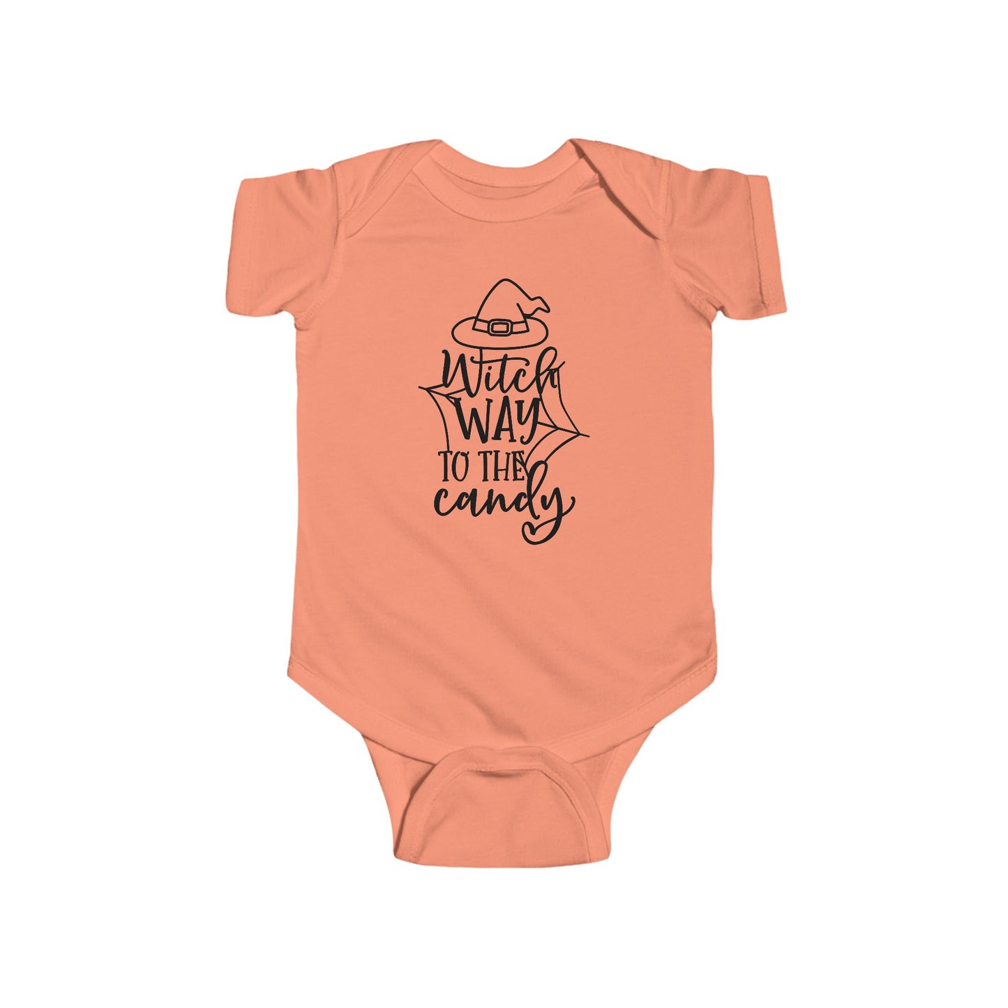 Witch Way to the Candy Infant Fine Jersey Bodysuit, Fall Autumn Halloween Onesie, Autumn Outfit for a Baby Witch, Spooky Scary Witch Tee