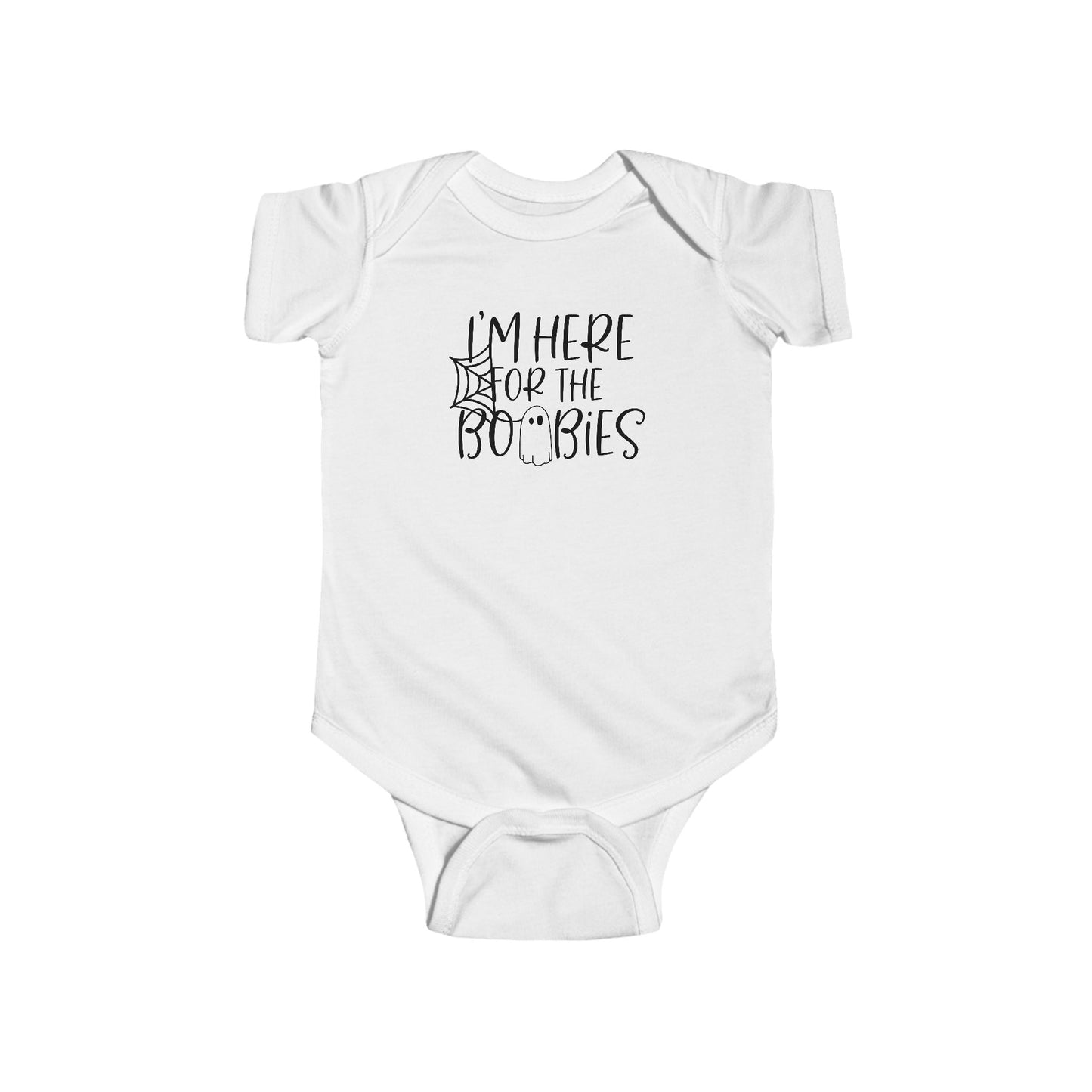 I'm Here for the Boobies Infant Fine Jersey Bodysuit, Funny Halloween Baby Onesie, Baby Boy or Girl Fall Themed Gift