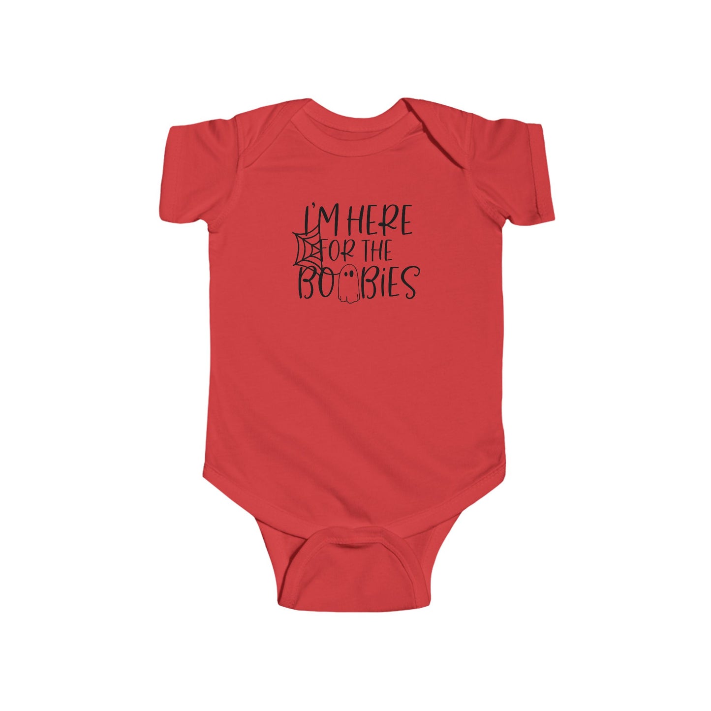 I'm Here for the Boobies Infant Fine Jersey Bodysuit, Funny Halloween Baby Onesie, Baby Boy or Girl Fall Themed Gift