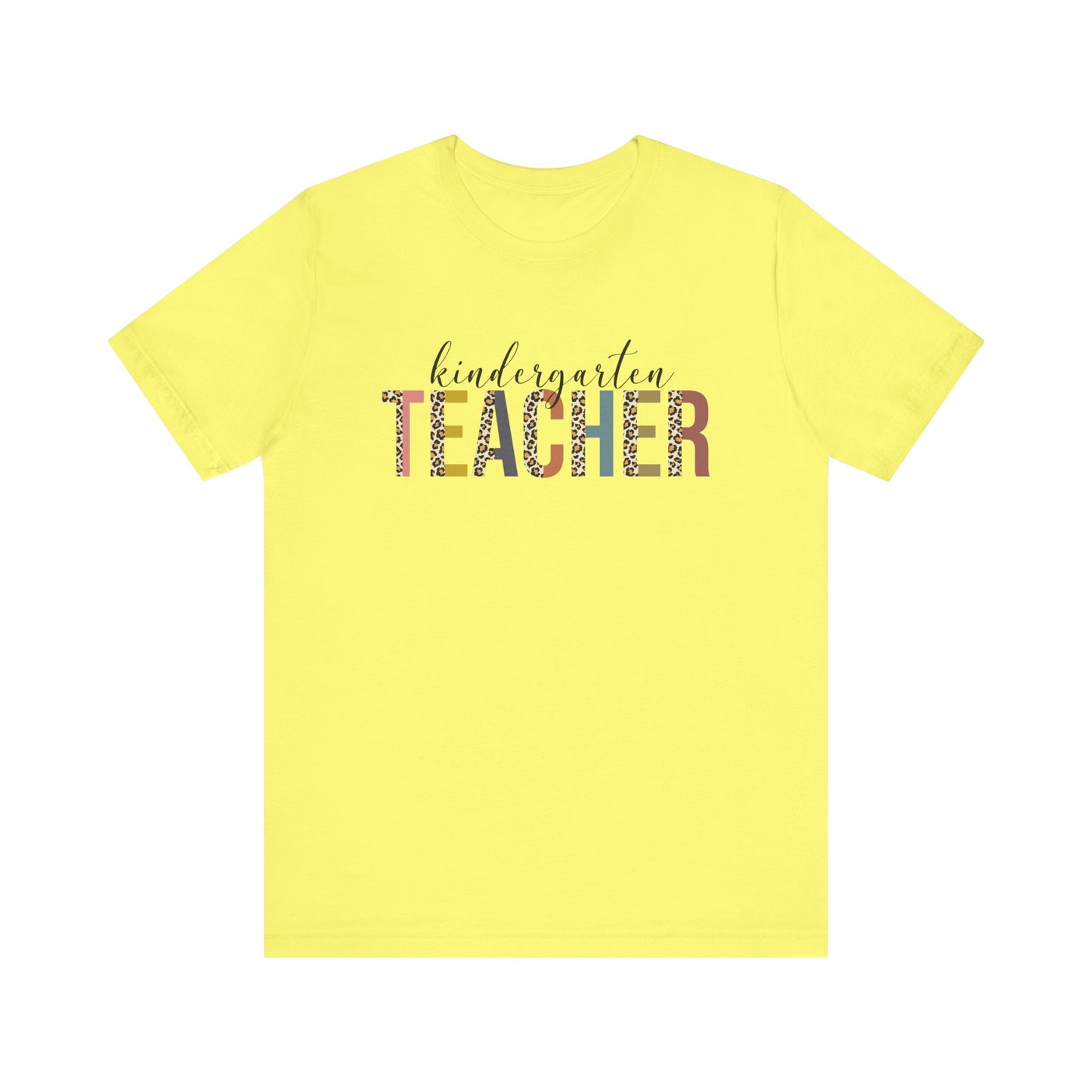 Kindergarten Teacher Jersey Short Sleeve Tee, Leopard Print and Pastel Rainbow Design T-Shirt, School Teacher Gifts, Back to School Tee