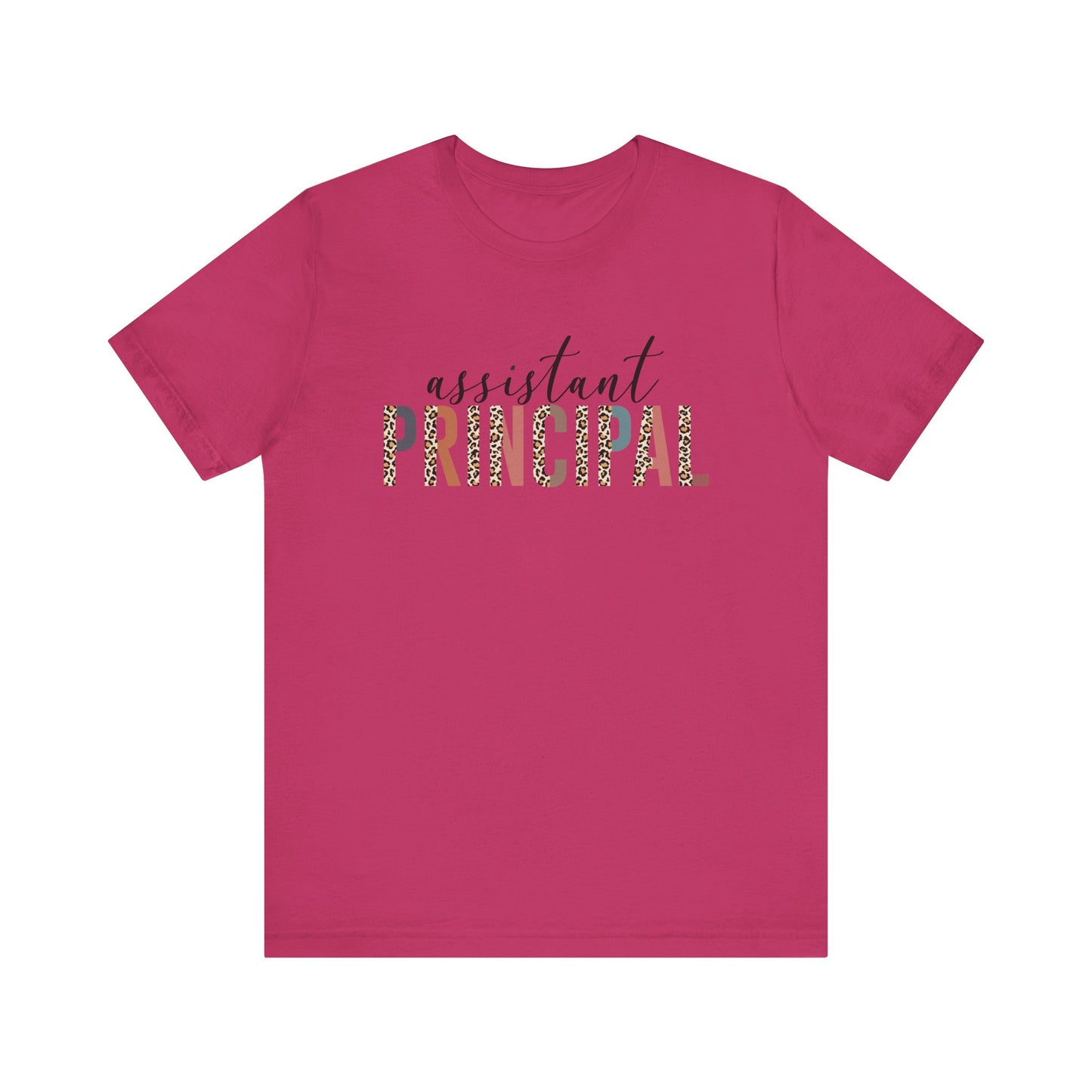 Assistant Principal Jersey Short Sleeve Tee, Leopard Print and Pastel Rainbow Design T-Shirt, School Principal Gifts, Back to School