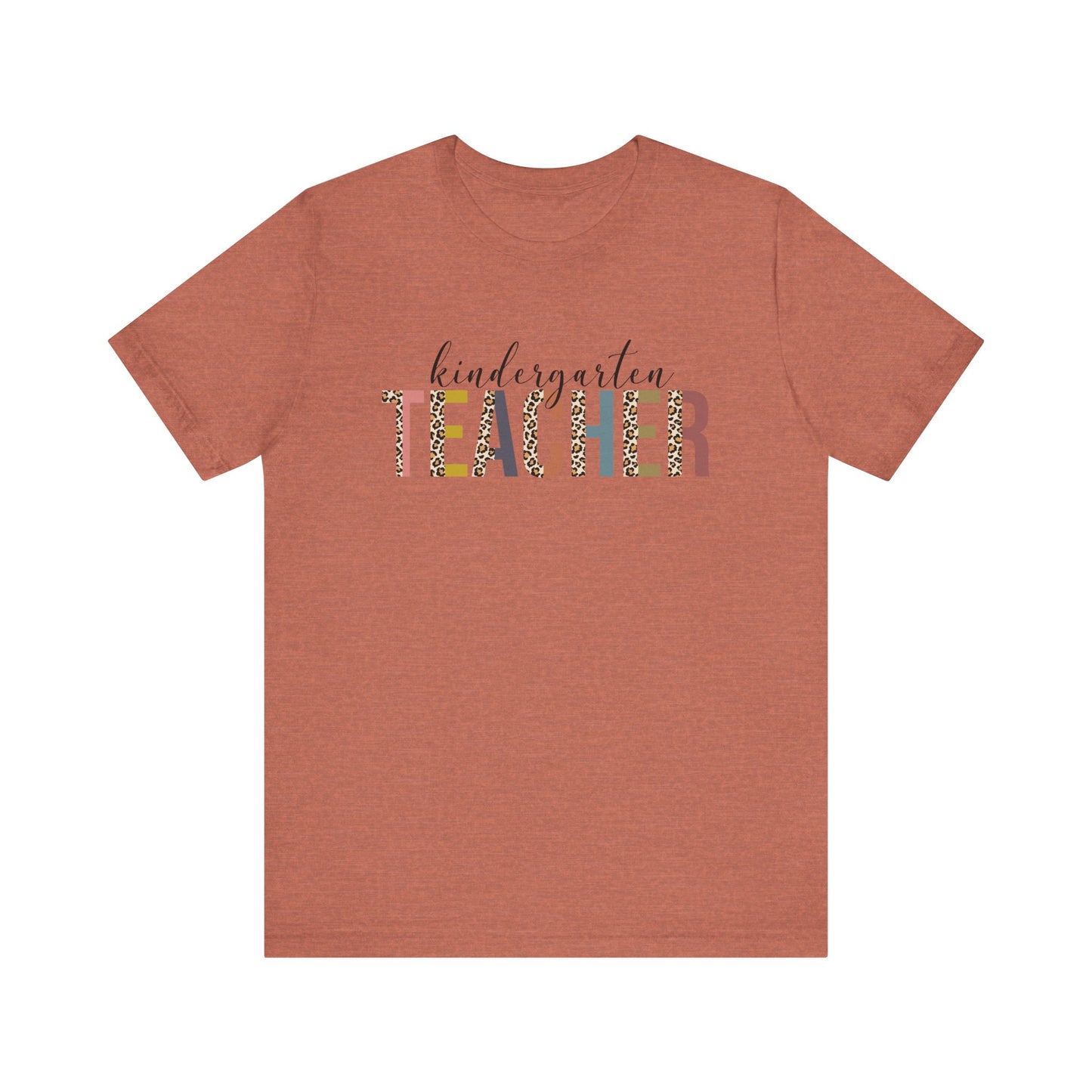 Kindergarten Teacher Jersey Short Sleeve Tee, Leopard Print and Pastel Rainbow Design T-Shirt, School Teacher Gifts, Back to School Tee