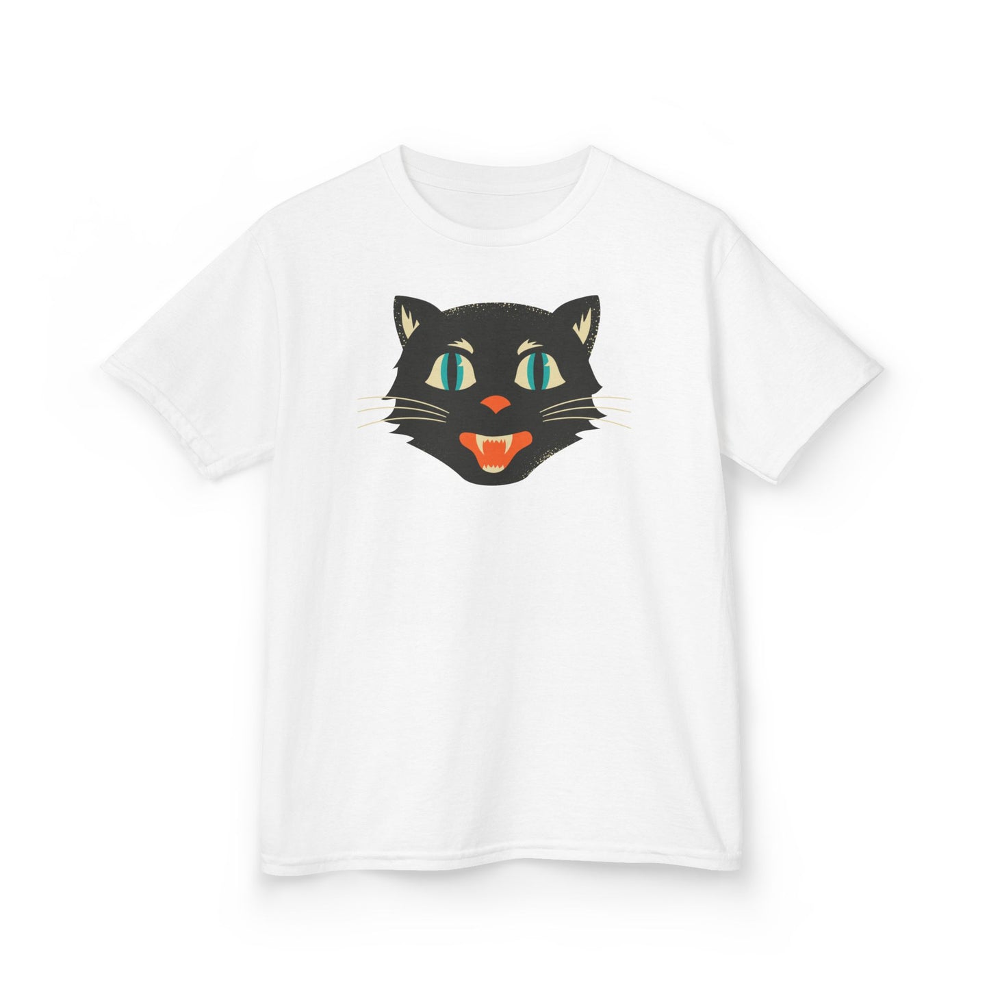 Kids Heavy Cotton Tee, Retro Halloween T-Shirts for kids, Halloween Black Cat Shirt
