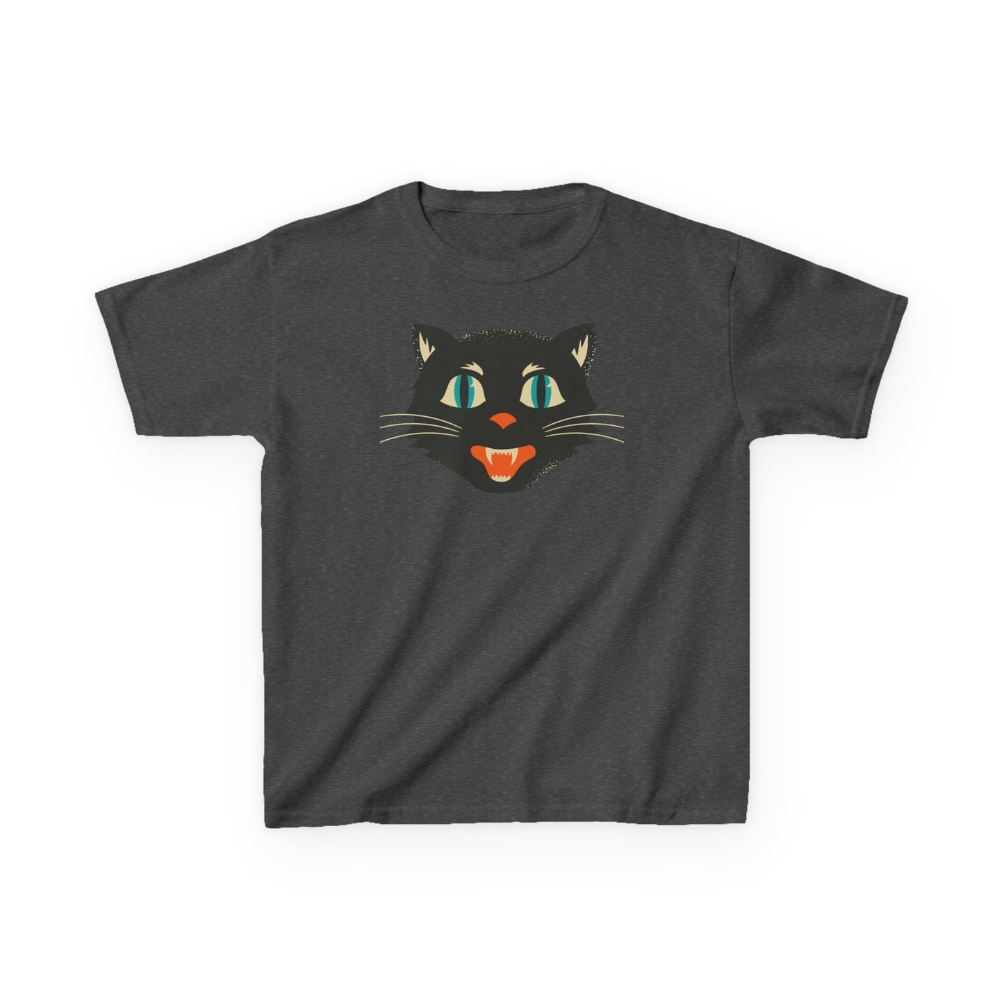 Kids Heavy Cotton Tee, Retro Halloween T-Shirts for kids, Halloween Black Cat Shirt
