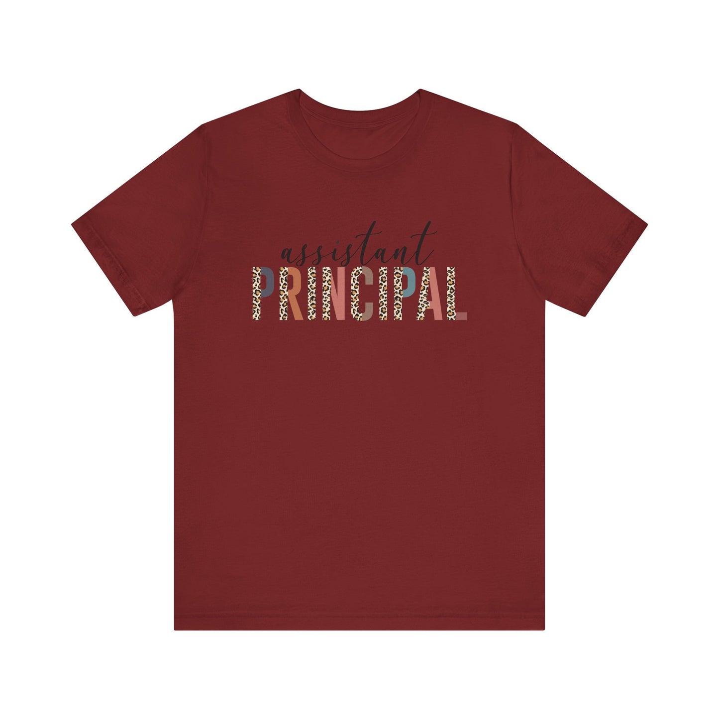 Assistant Principal Jersey Short Sleeve Tee, Leopard Print and Pastel Rainbow Design T-Shirt, School Principal Gifts, Back to School