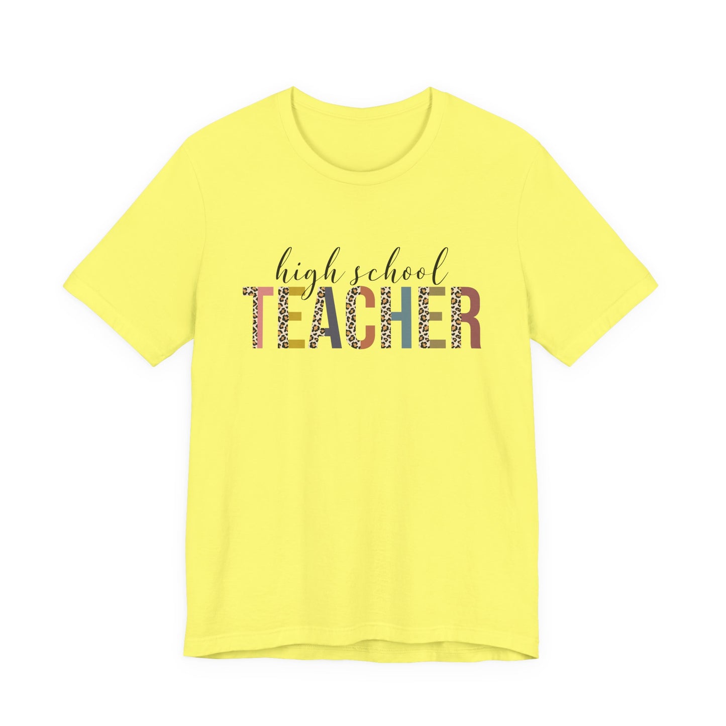High School Teacher Jersey Short Sleeve Tee, Leopard Print and Pastel Rainbow Design T-Shirt, School Teacher Gifts, Back to School