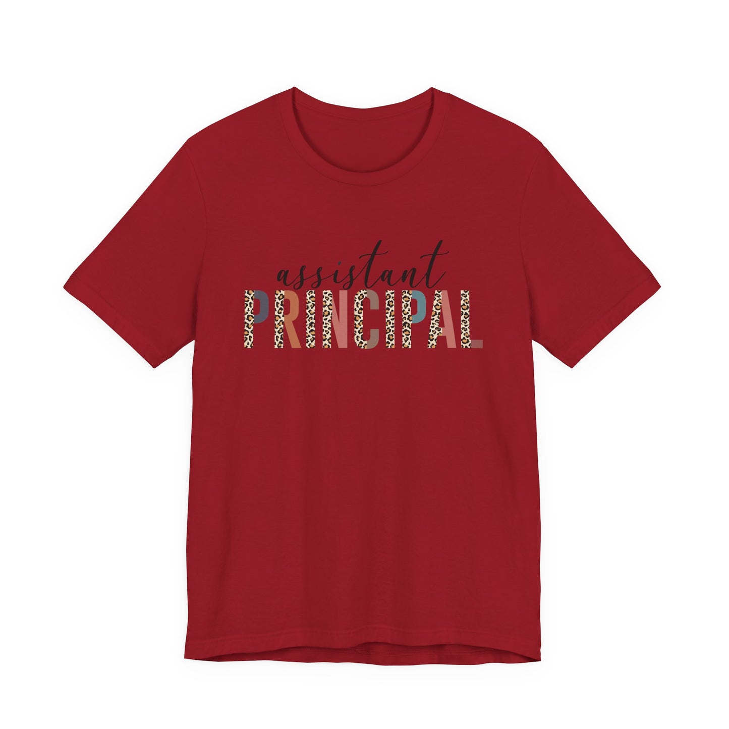 Assistant Principal Jersey Short Sleeve Tee, Leopard Print and Pastel Rainbow Design T-Shirt, School Principal Gifts, Back to School