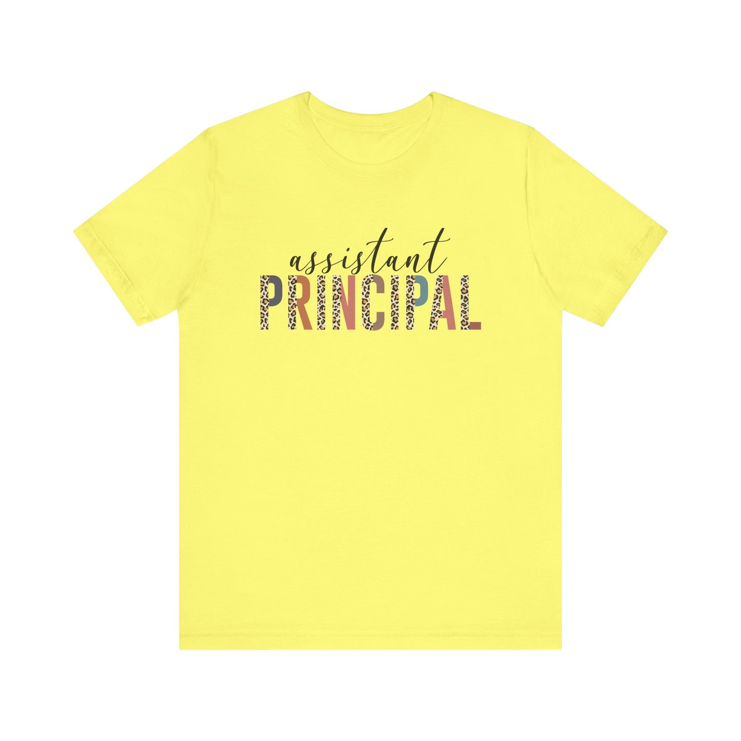 Assistant Principal Jersey Short Sleeve Tee, Leopard Print and Pastel Rainbow Design T-Shirt, School Principal Gifts, Back to School