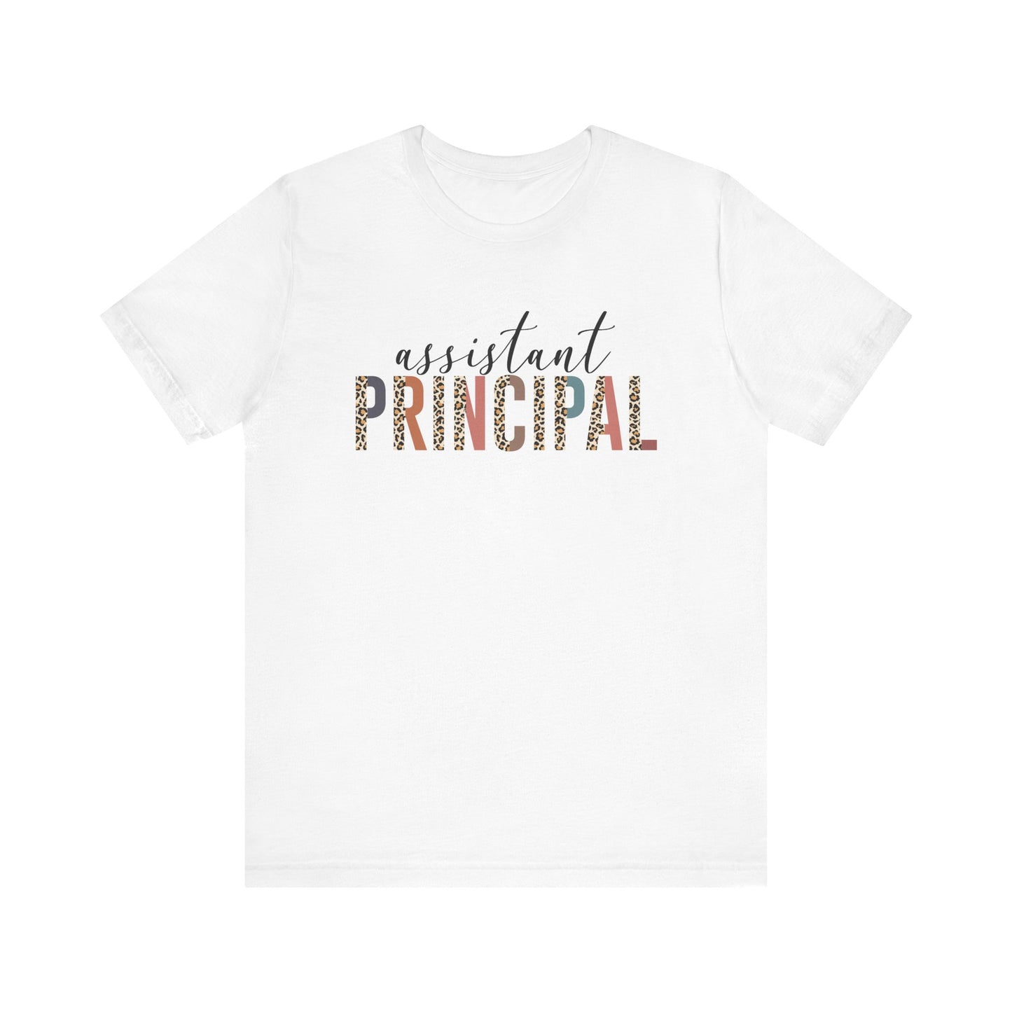 Assistant Principal Jersey Short Sleeve Tee, Leopard Print and Pastel Rainbow Design T-Shirt, School Principal Gifts, Back to School