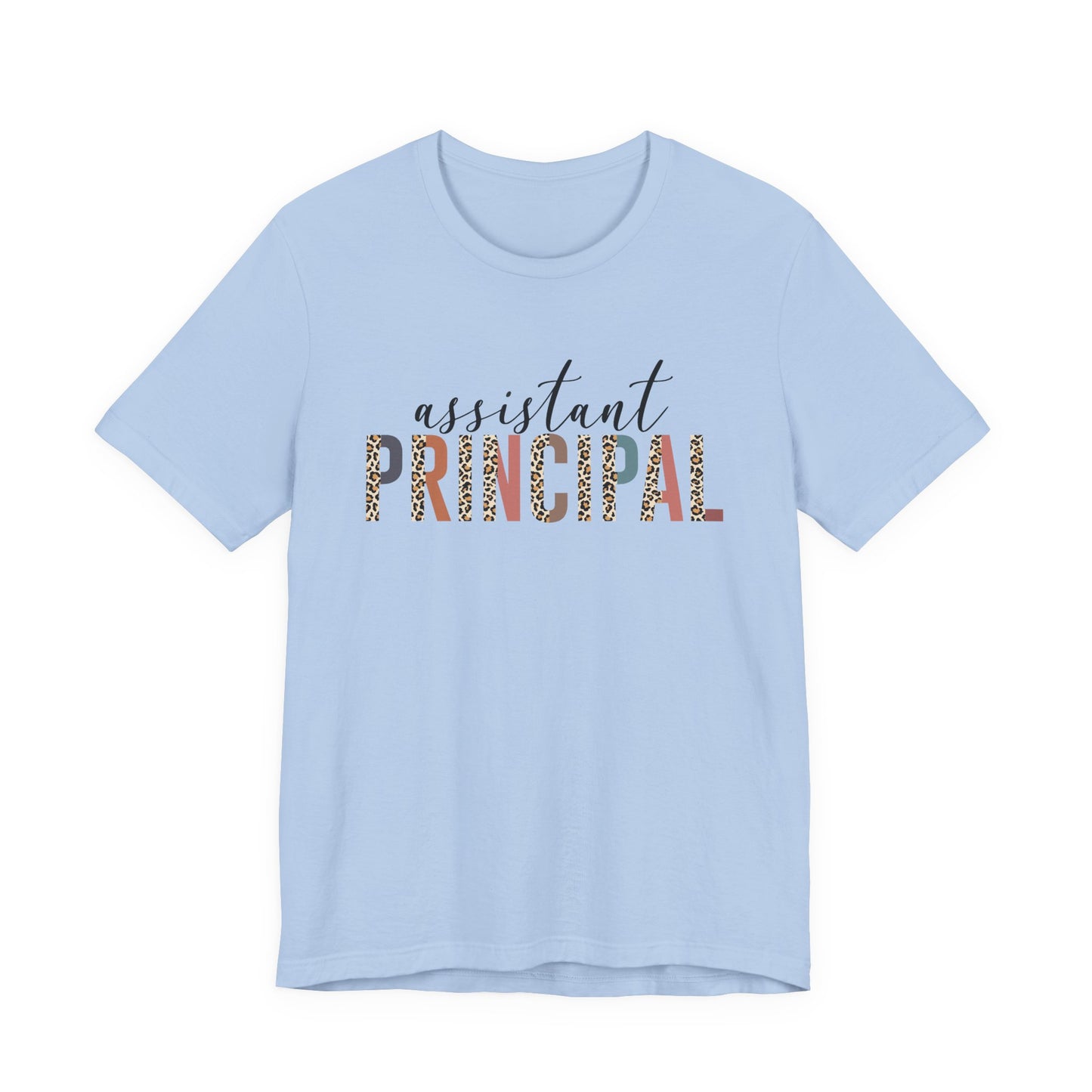 Assistant Principal Jersey Short Sleeve Tee, Leopard Print and Pastel Rainbow Design T-Shirt, School Principal Gifts, Back to School