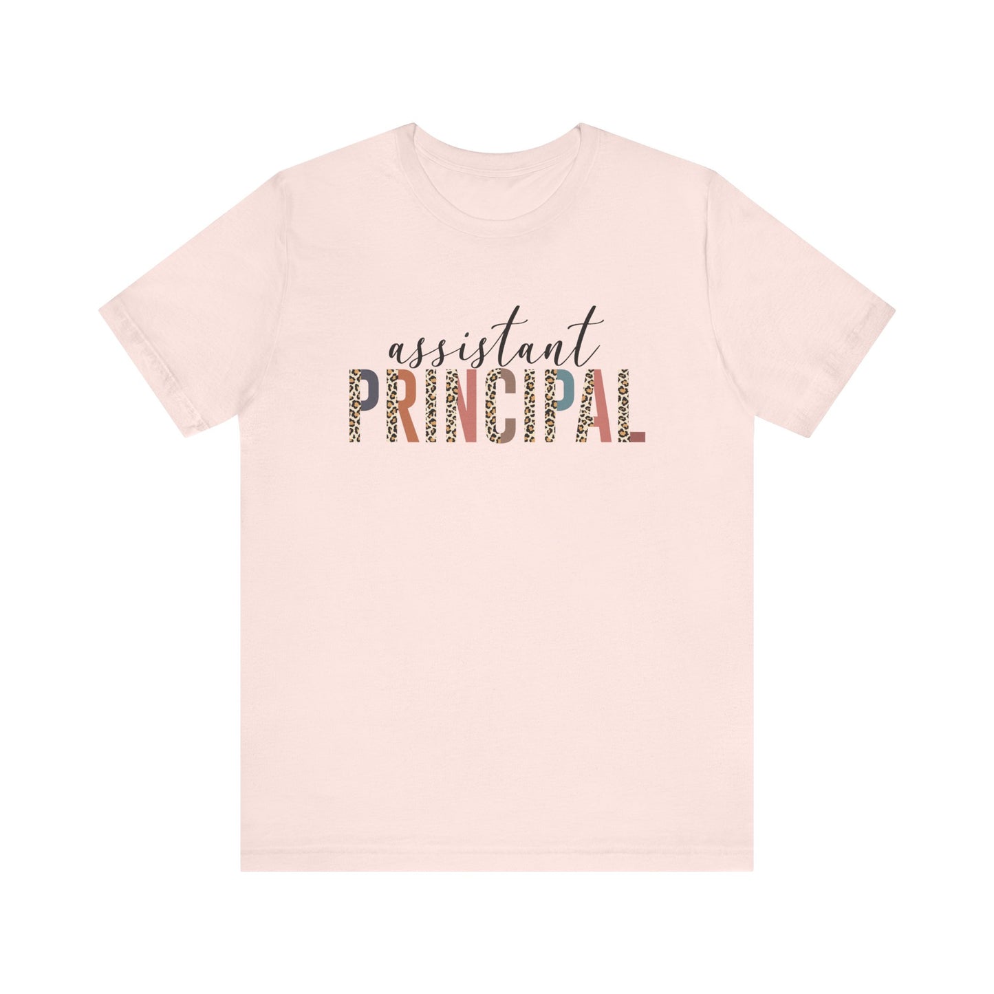 Assistant Principal Jersey Short Sleeve Tee, Leopard Print and Pastel Rainbow Design T-Shirt, School Principal Gifts, Back to School