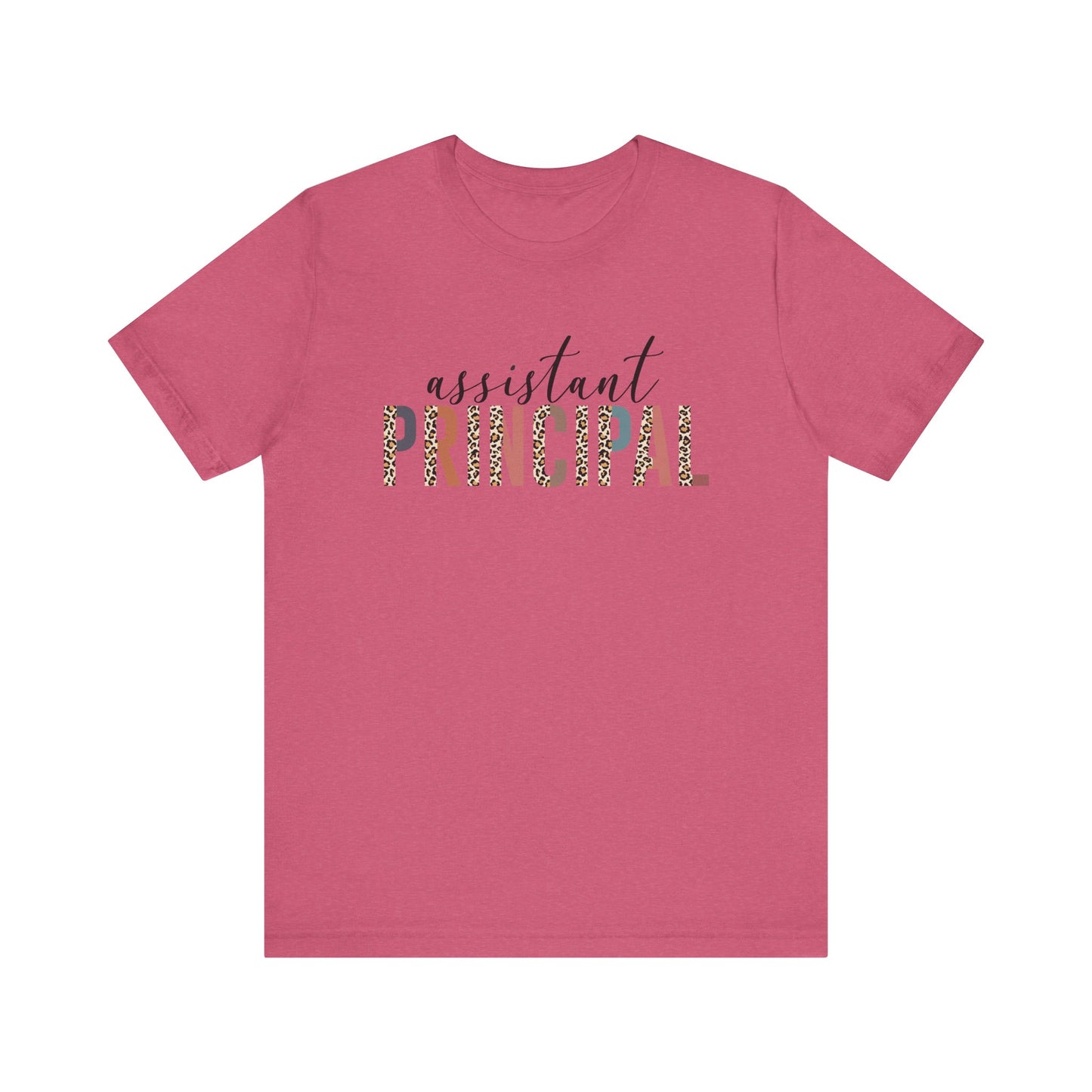 Assistant Principal Jersey Short Sleeve Tee, Leopard Print and Pastel Rainbow Design T-Shirt, School Principal Gifts, Back to School
