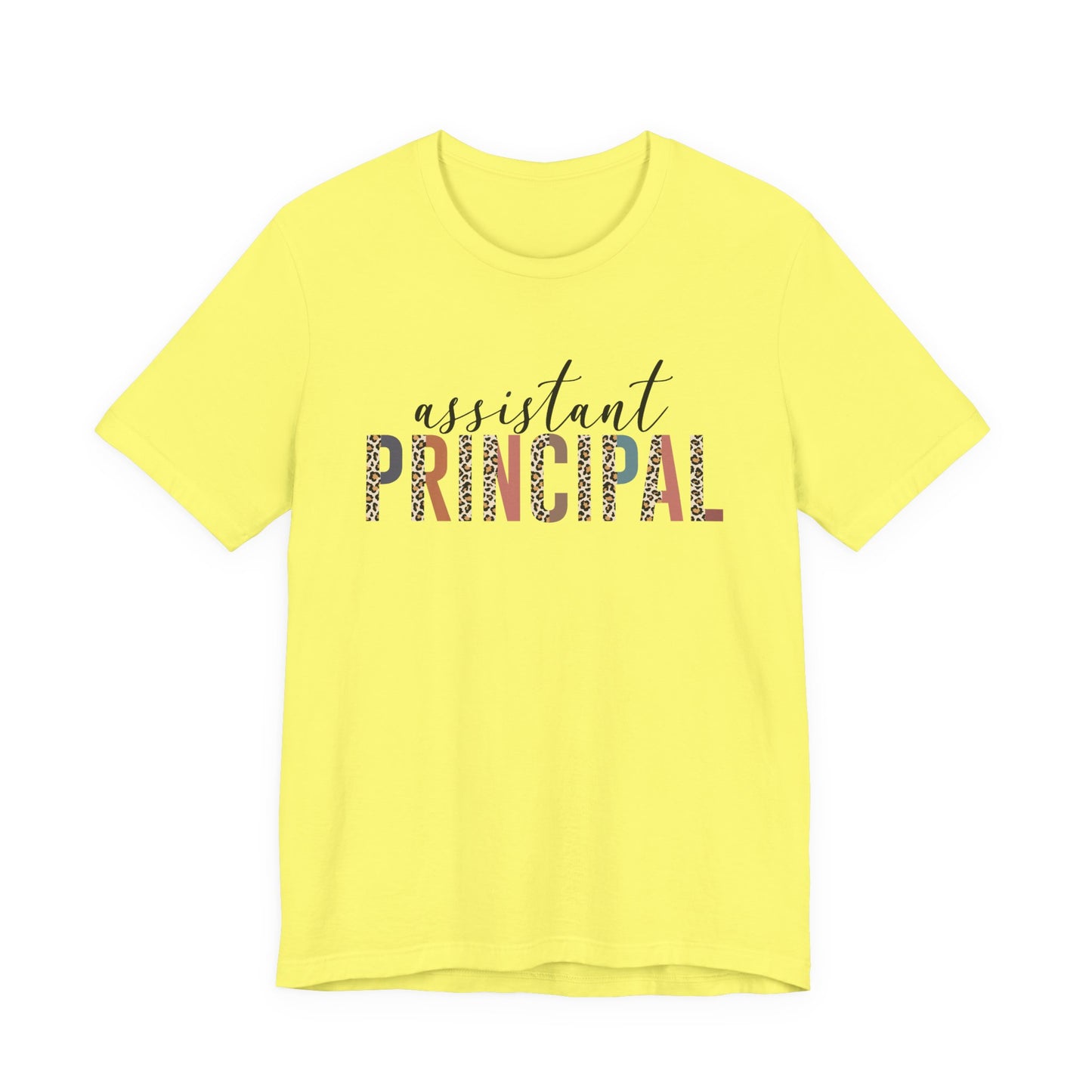 Assistant Principal Jersey Short Sleeve Tee, Leopard Print and Pastel Rainbow Design T-Shirt, School Principal Gifts, Back to School