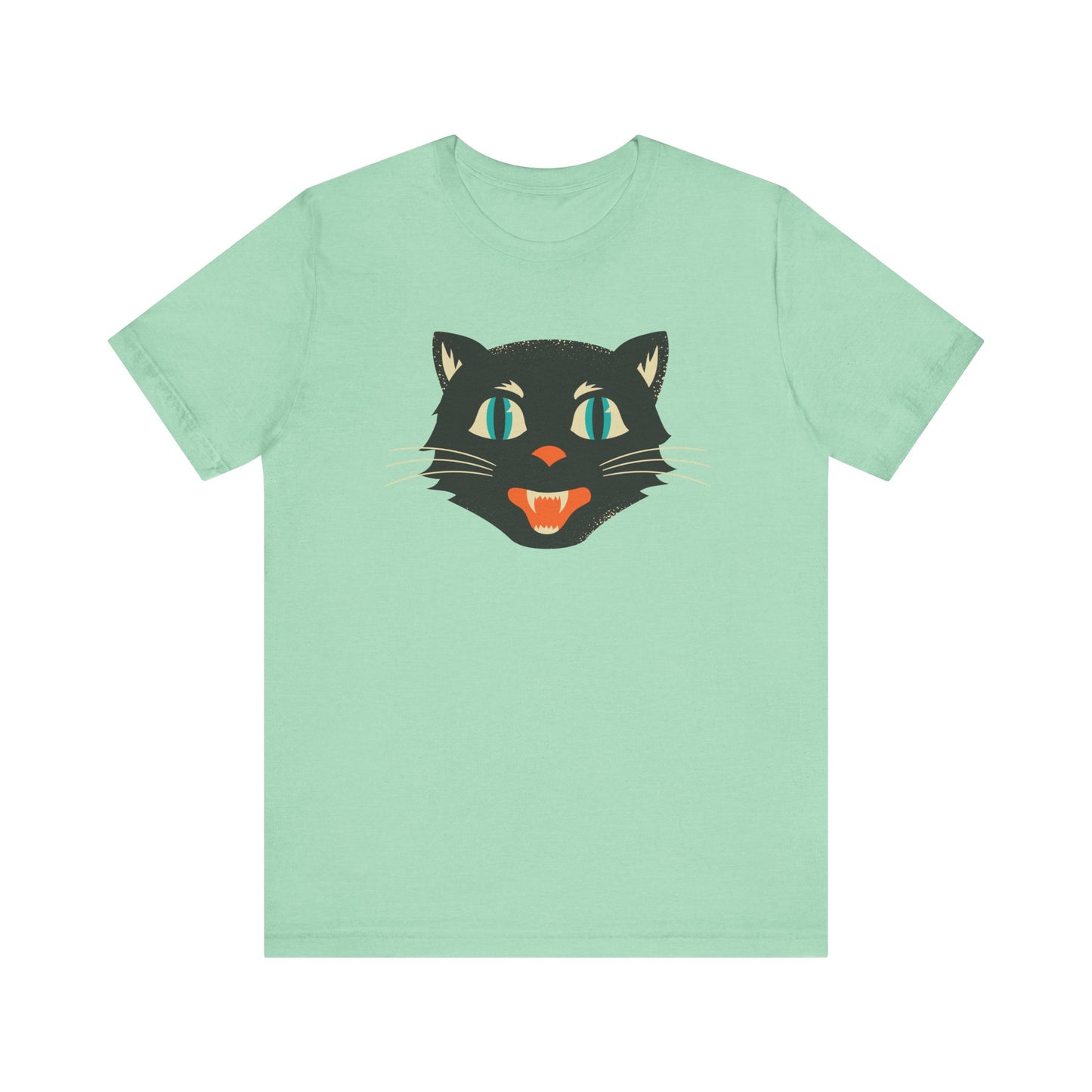 Vintage Cat Unisex Jersey Short Sleeve Tee, Retro Halloween T-Shirts for Women, Halloween Black Cat Shirt