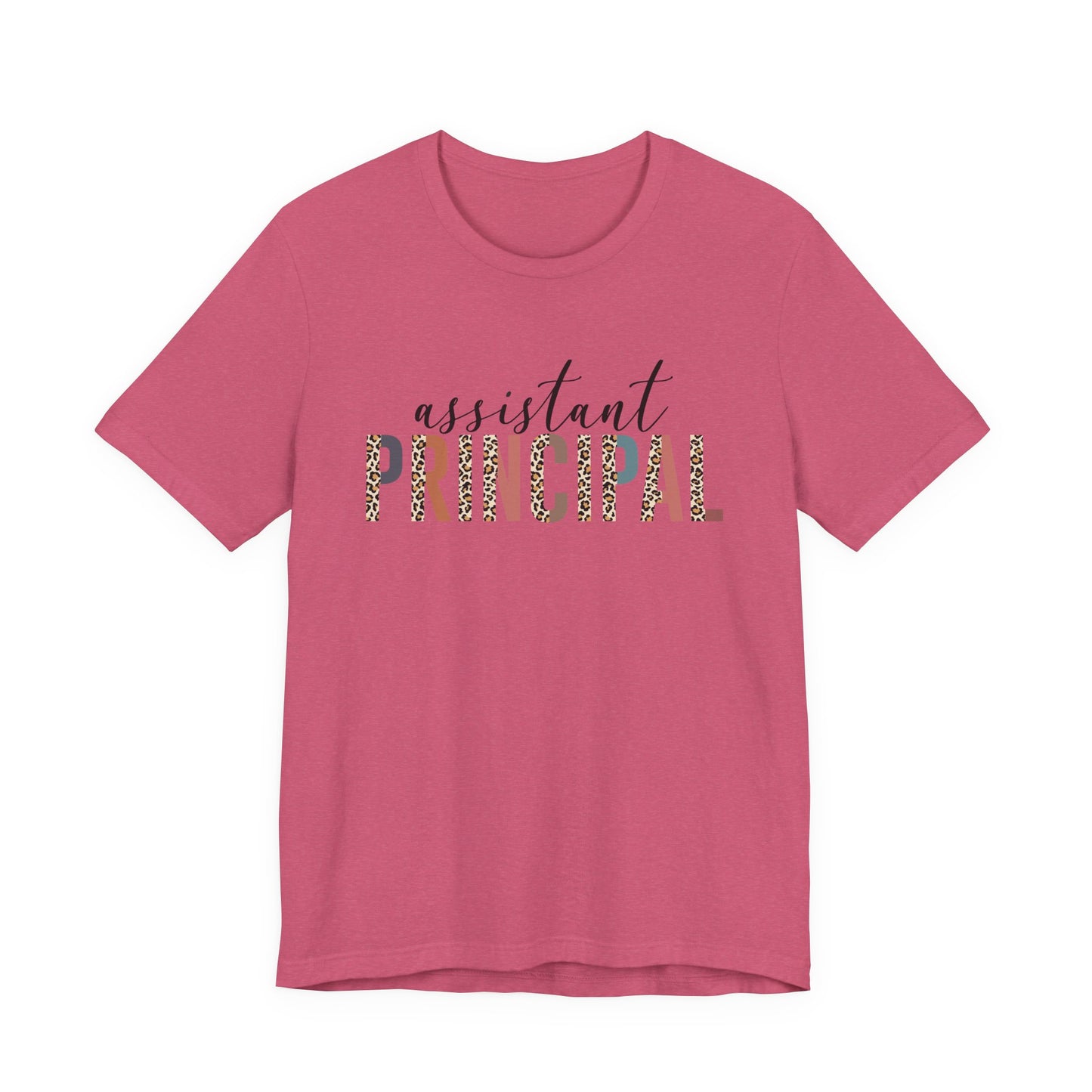 Assistant Principal Jersey Short Sleeve Tee, Leopard Print and Pastel Rainbow Design T-Shirt, School Principal Gifts, Back to School