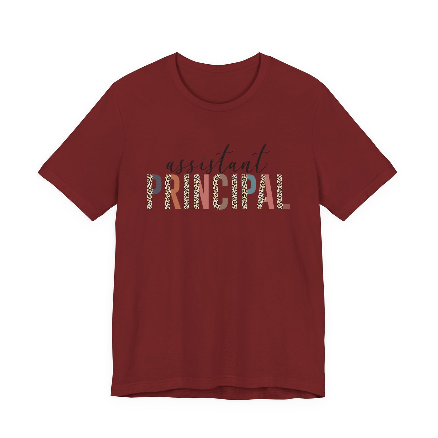 Assistant Principal Jersey Short Sleeve Tee, Leopard Print and Pastel Rainbow Design T-Shirt, School Principal Gifts, Back to School