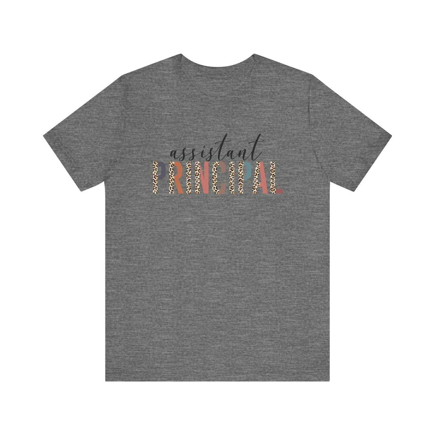 Assistant Principal Jersey Short Sleeve Tee, Leopard Print and Pastel Rainbow Design T-Shirt, School Principal Gifts, Back to School
