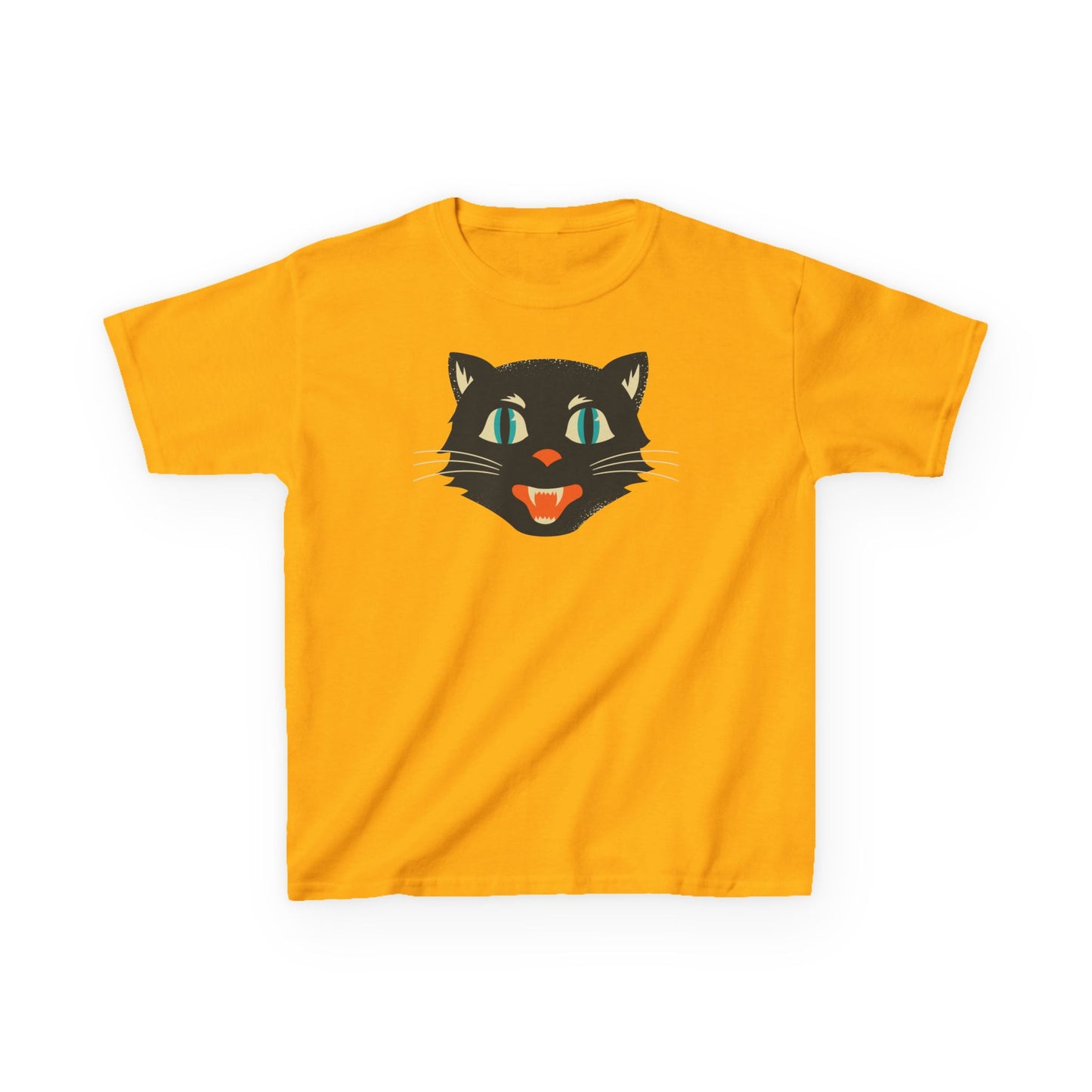 Kids Heavy Cotton Tee, Retro Halloween T-Shirts for kids, Halloween Black Cat Shirt