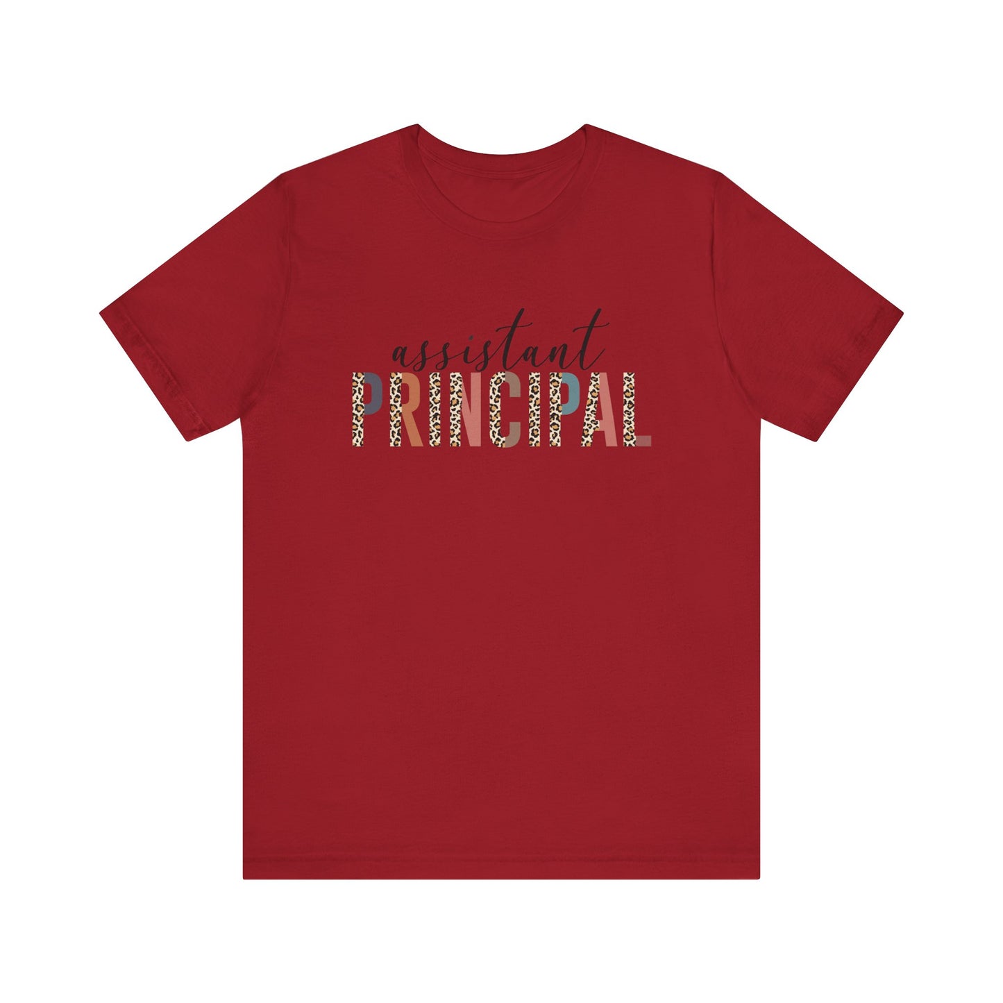 Assistant Principal Jersey Short Sleeve Tee, Leopard Print and Pastel Rainbow Design T-Shirt, School Principal Gifts, Back to School
