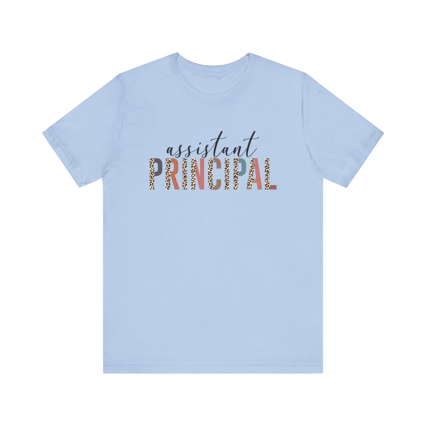 Assistant Principal Jersey Short Sleeve Tee, Leopard Print and Pastel Rainbow Design T-Shirt, School Principal Gifts, Back to School