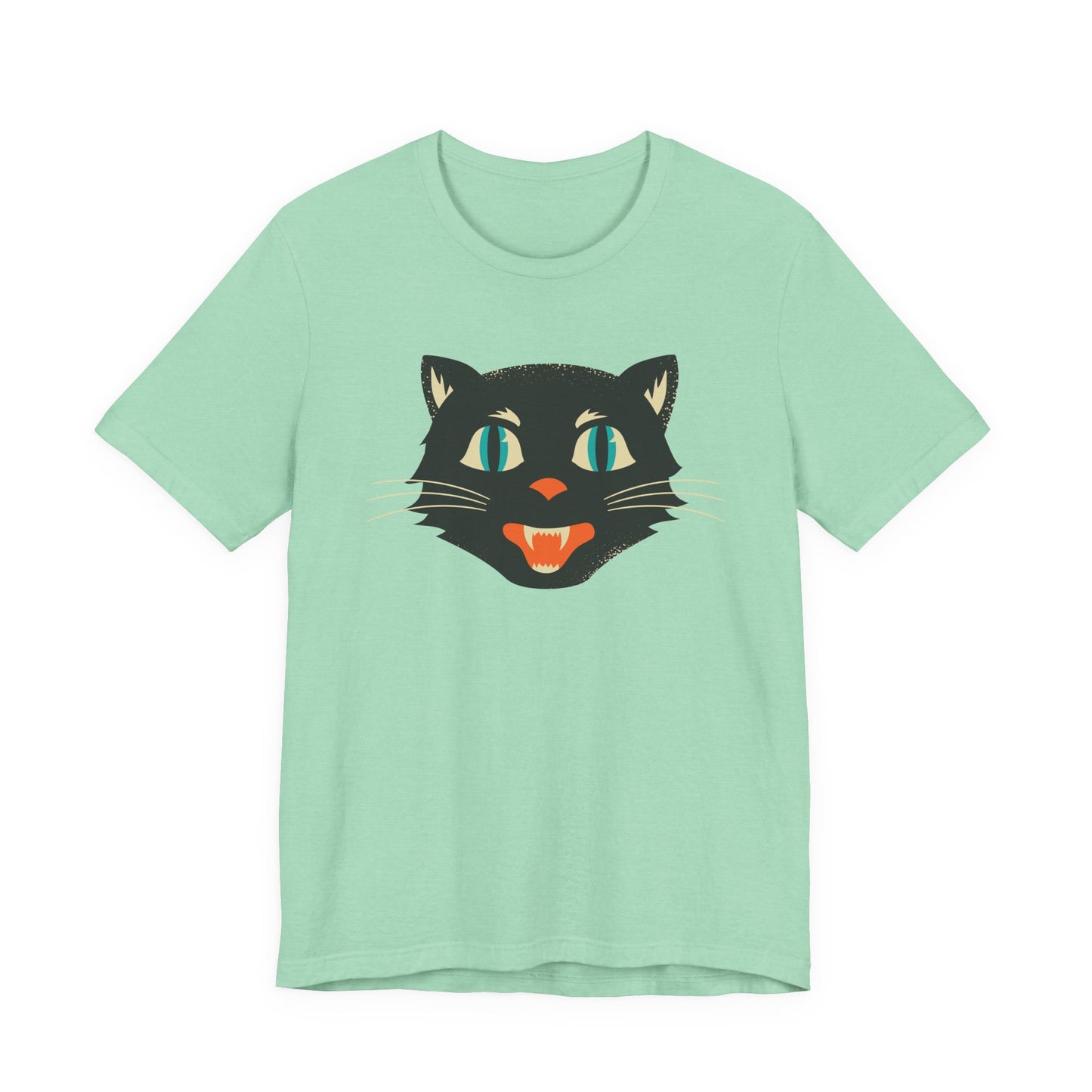 Vintage Cat Unisex Jersey Short Sleeve Tee, Retro Halloween T-Shirts for Women, Halloween Black Cat Shirt