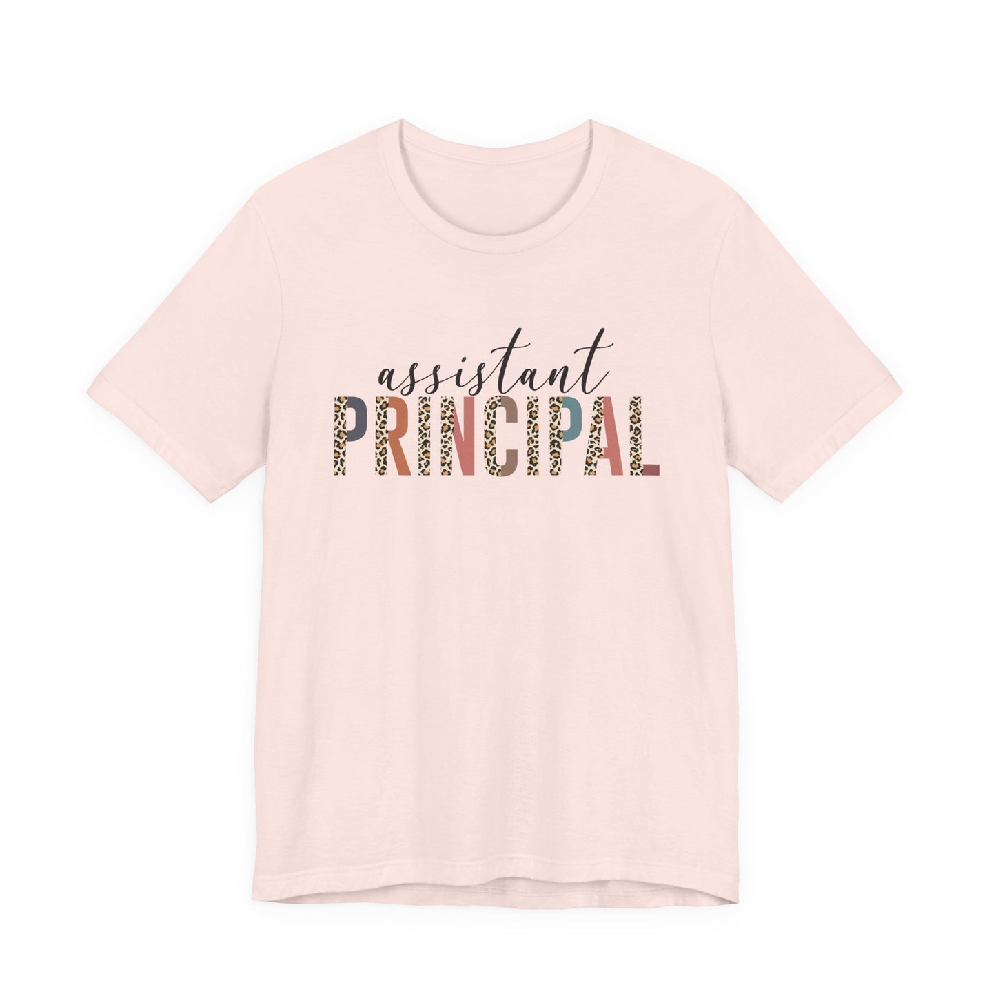 Assistant Principal Jersey Short Sleeve Tee, Leopard Print and Pastel Rainbow Design T-Shirt, School Principal Gifts, Back to School