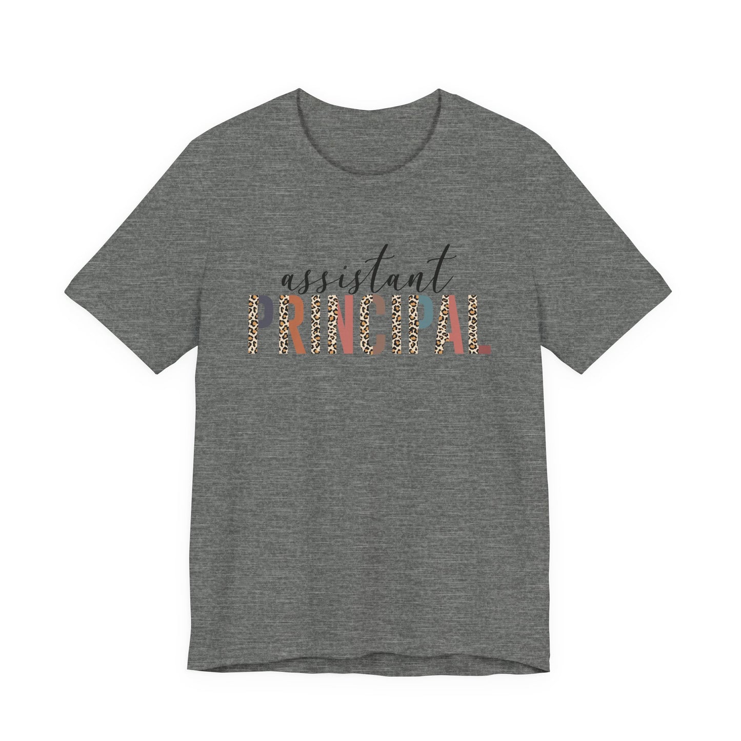 Assistant Principal Jersey Short Sleeve Tee, Leopard Print and Pastel Rainbow Design T-Shirt, School Principal Gifts, Back to School