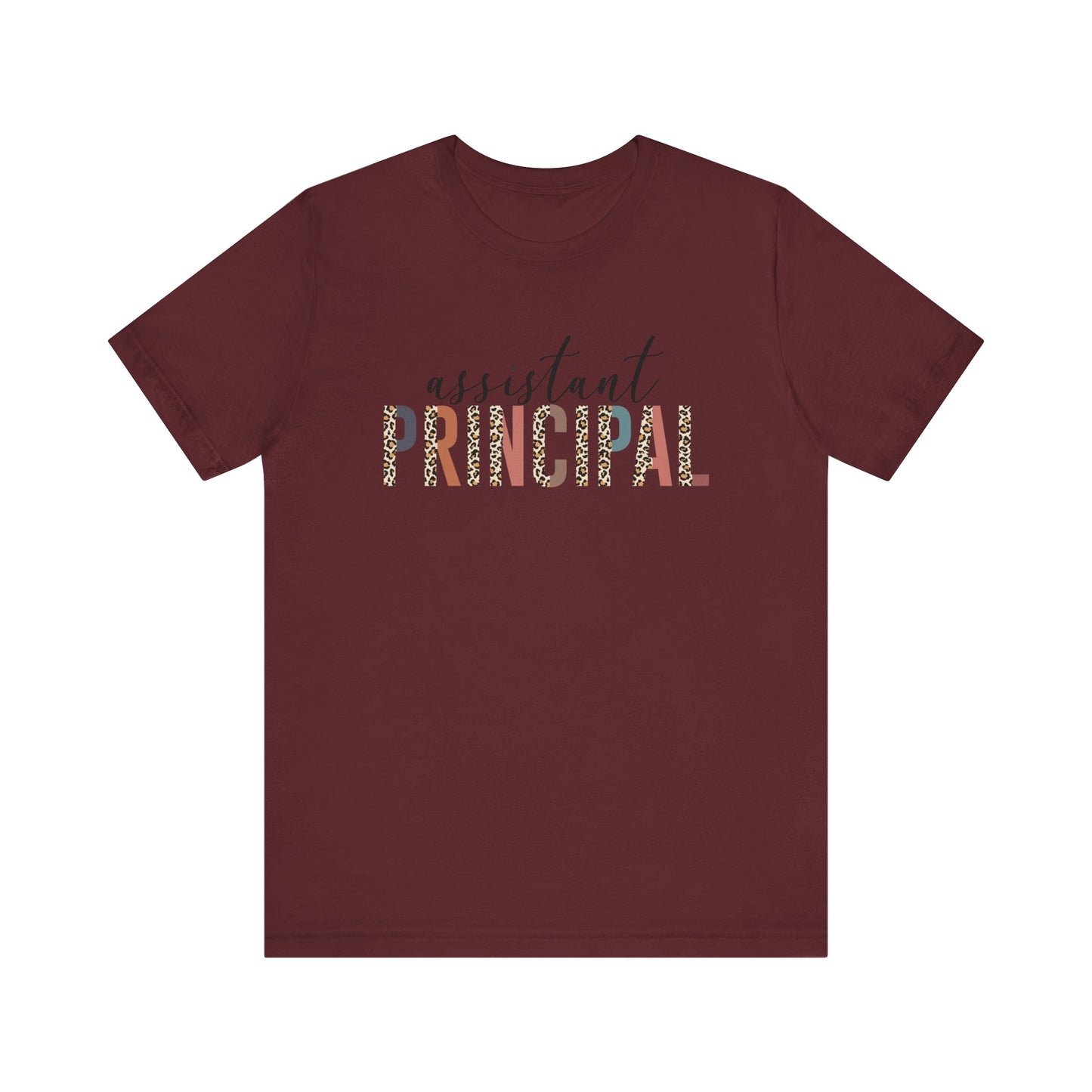 Assistant Principal Jersey Short Sleeve Tee, Leopard Print and Pastel Rainbow Design T-Shirt, School Principal Gifts, Back to School