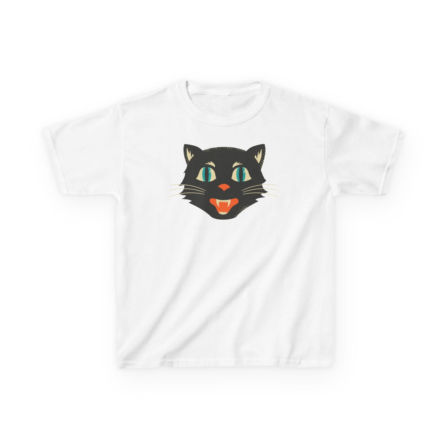 Kids Heavy Cotton Tee, Retro Halloween T-Shirts for kids, Halloween Black Cat Shirt