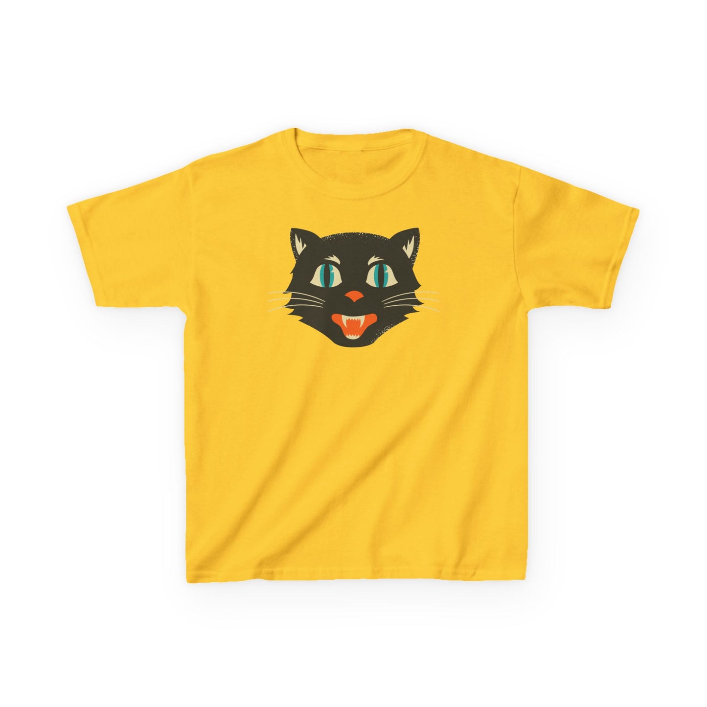 Kids Heavy Cotton Tee, Retro Halloween T-Shirts for kids, Halloween Black Cat Shirt