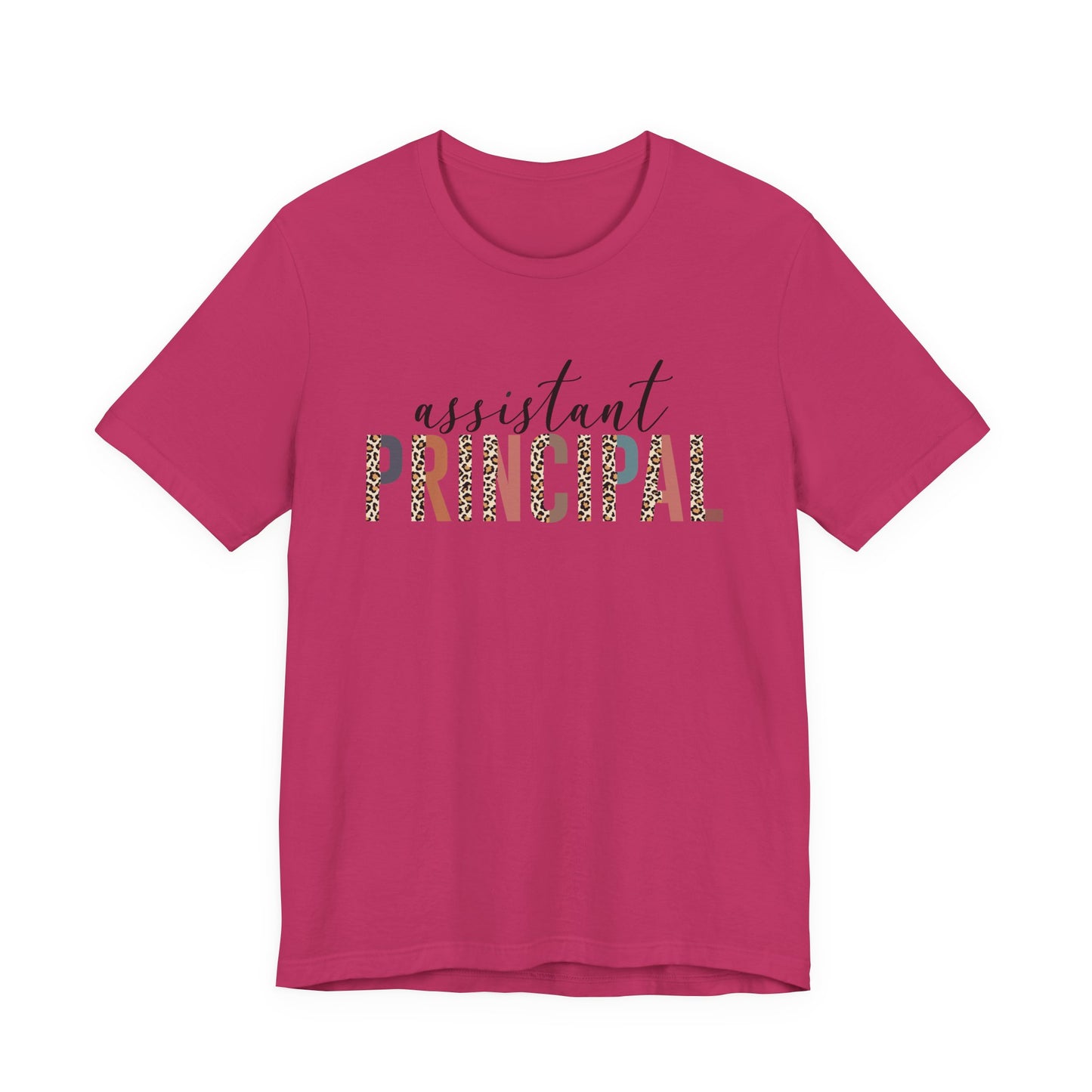 Assistant Principal Jersey Short Sleeve Tee, Leopard Print and Pastel Rainbow Design T-Shirt, School Principal Gifts, Back to School