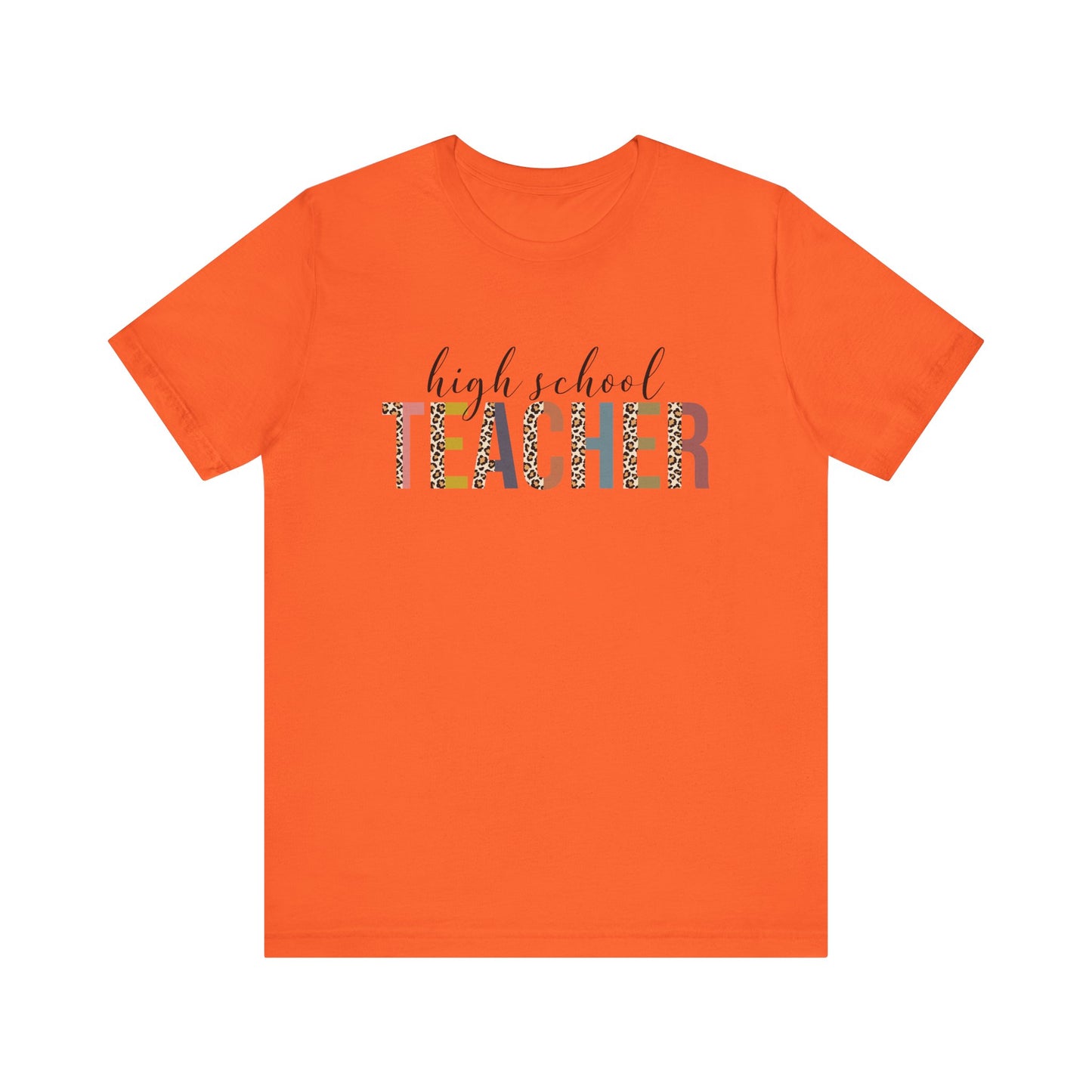 High School Teacher Jersey Short Sleeve Tee, Leopard Print and Pastel Rainbow Design T-Shirt, School Teacher Gifts, Back to School