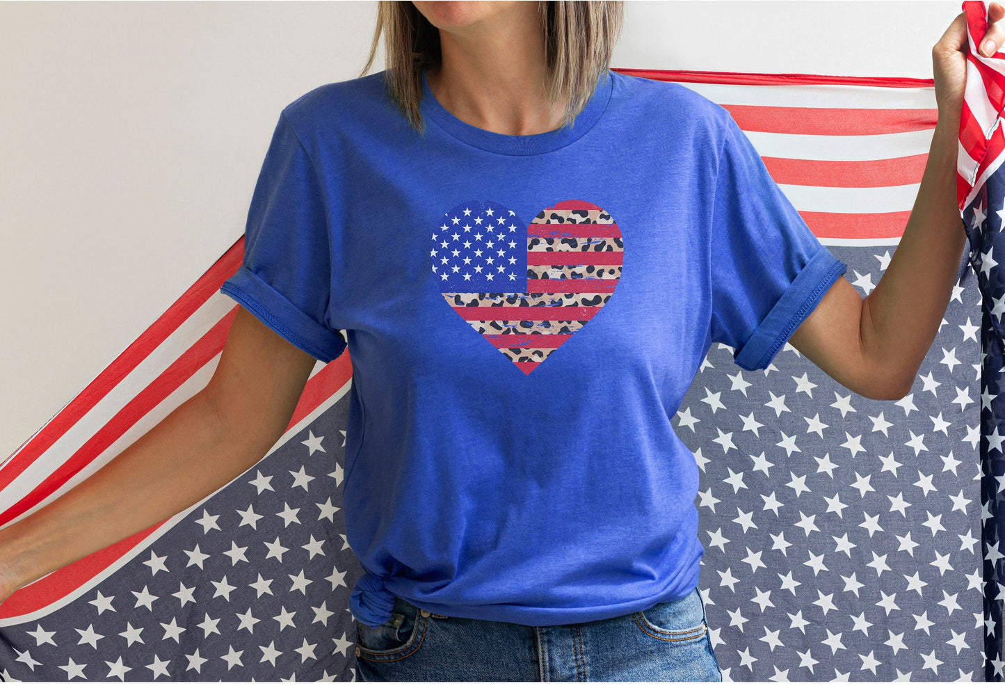 leopard print design with american flag, july 4th shirts, the american flag, july 4th t shirt, women's patriotic t-shirt, party shirt