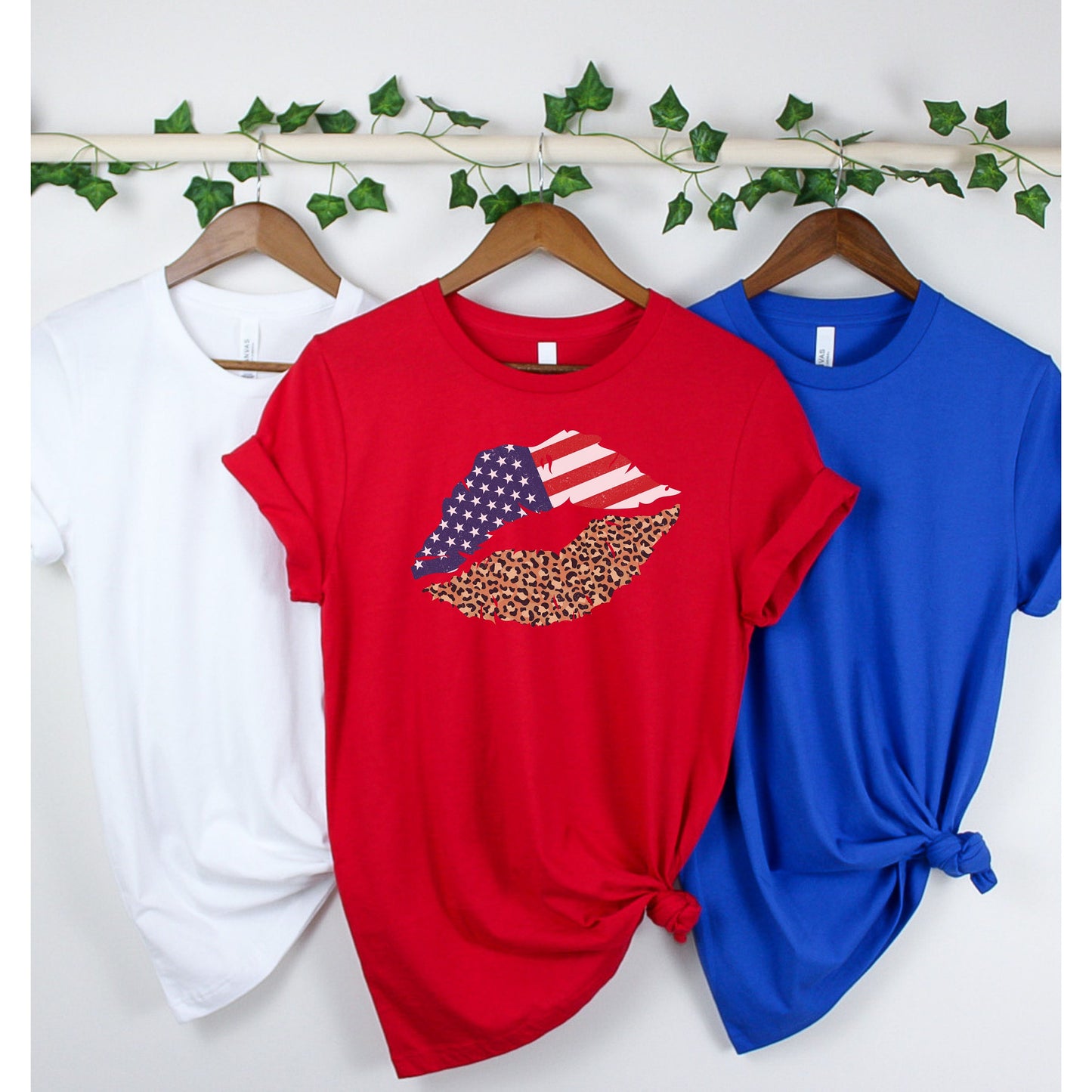 Sweet American Leopard Lips Unisex Jersey Short Sleeve Tee, Patriotic Women's Shirts for Every Age, Independence Day Clothing Gifts