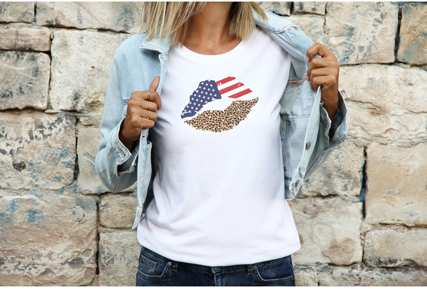 Sweet American Leopard Lips Unisex Jersey Short Sleeve Tee, Patriotic Women's Shirts for Every Age, Independence Day Clothing Gifts