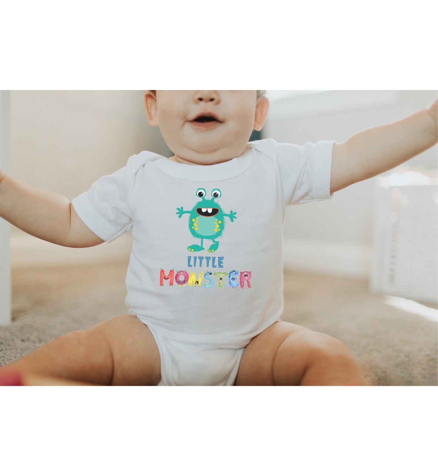 Little Monster Baby Infant Fine Jersey Bodysuit, Cute Baby Shower Gift, Funny Baby Onesie, Adorable Turquoise Baby Monster Outfit