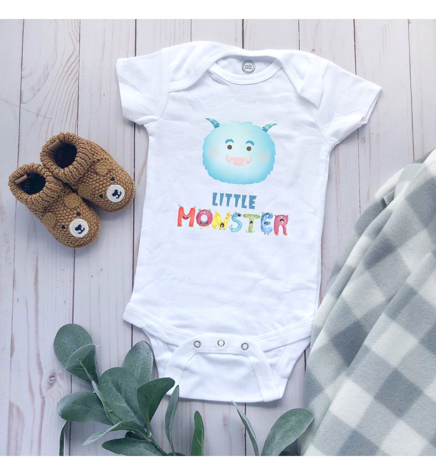 Baby Blue Little Monster Baby Infant Fine Jersey Bodysuit, Cute Baby Shower Gift, Funny Baby Onesie, Adorable Blue Baby Monster Outfit