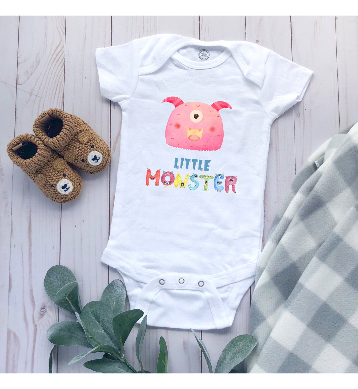 One Eyed Little Monster Baby Infant Fine Jersey Bodysuit, Cute Baby Shower Gift, Funny Baby Onesie, Adorable Pink Baby Monster Outfit