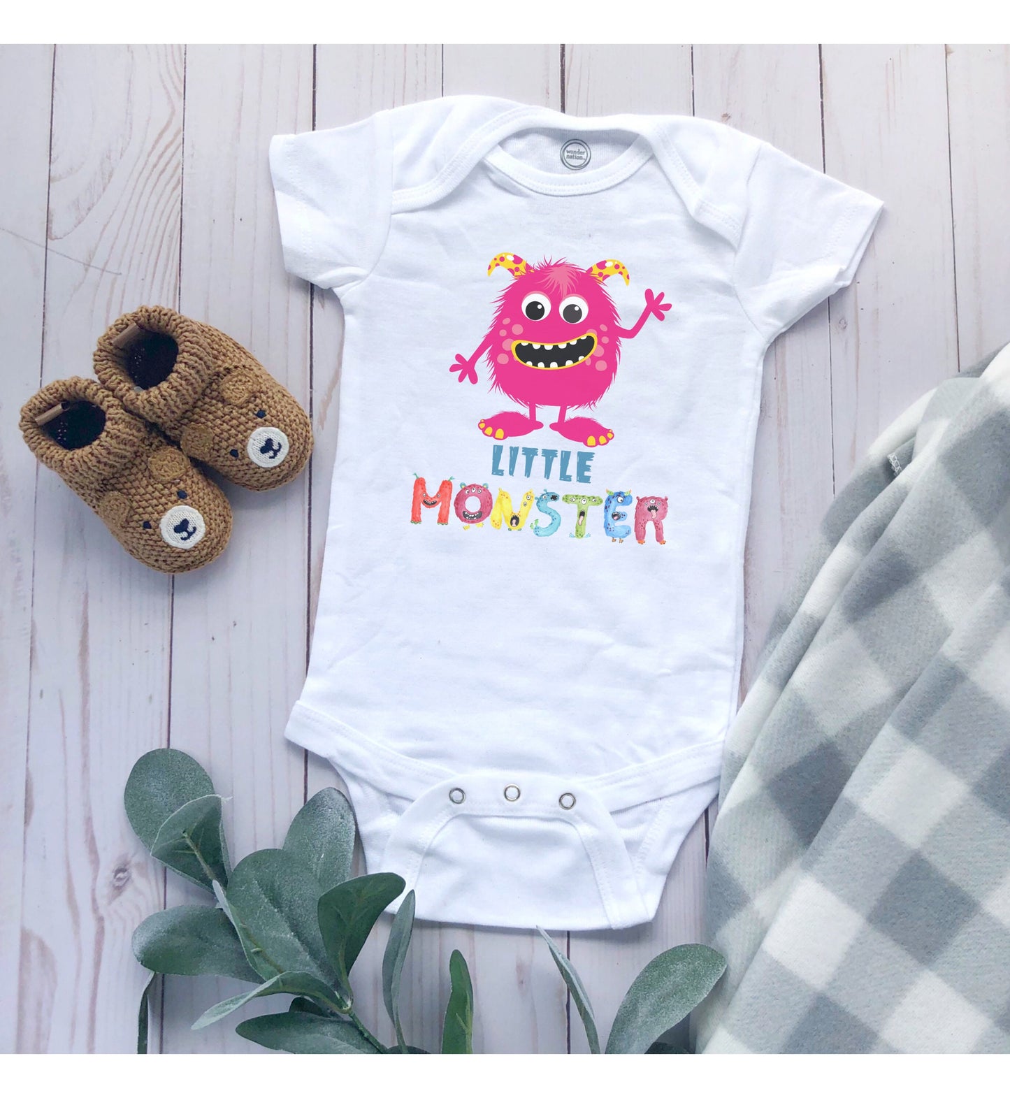 Little Monster Baby Infant Fine Jersey Bodysuit, Cute Baby Shower Gift, Funny Baby Onesie, Adorable Bright Pink Baby Monster Outfit