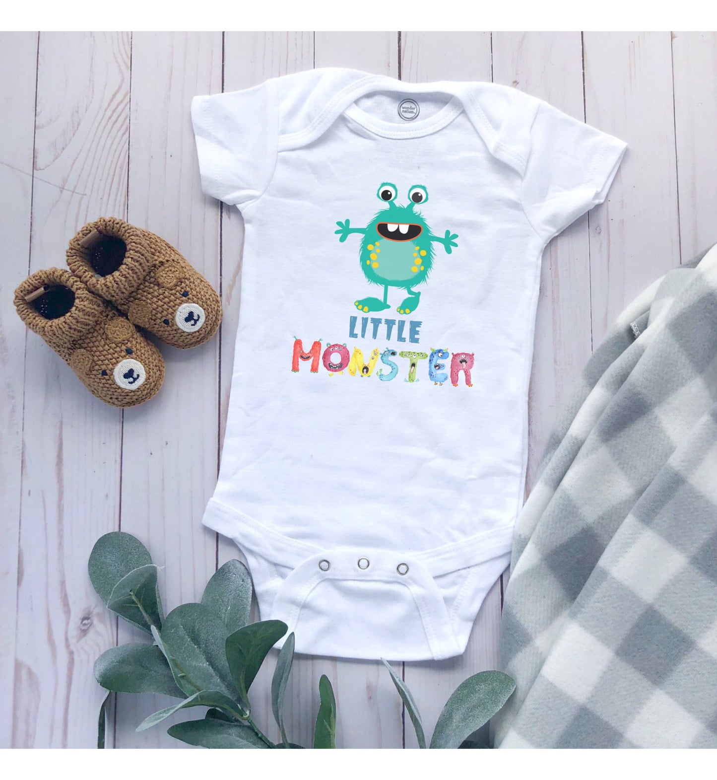 Little Monster Baby Infant Fine Jersey Bodysuit, Cute Baby Shower Gift, Funny Baby Onesie, Adorable Turquoise Baby Monster Outfit