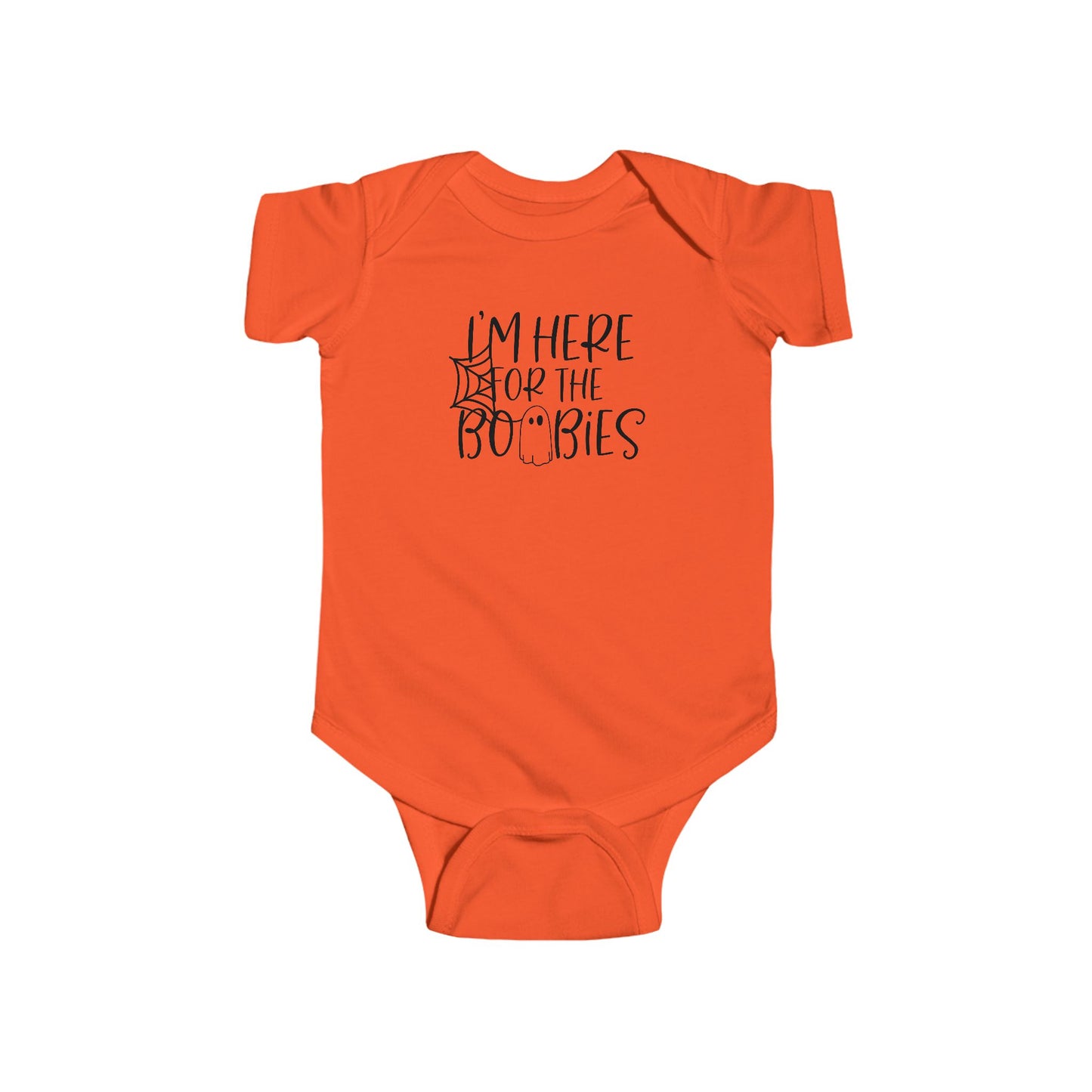 I'm Here for the Boobies Infant Fine Jersey Bodysuit, Funny Halloween Baby Onesie, Baby Boy or Girl Fall Themed Gift