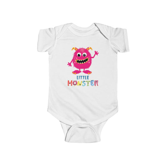 Little Monster Baby Infant Fine Jersey Bodysuit, Cute Baby Shower Gift, Funny Baby Onesie, Adorable Bright Pink Baby Monster Outfit