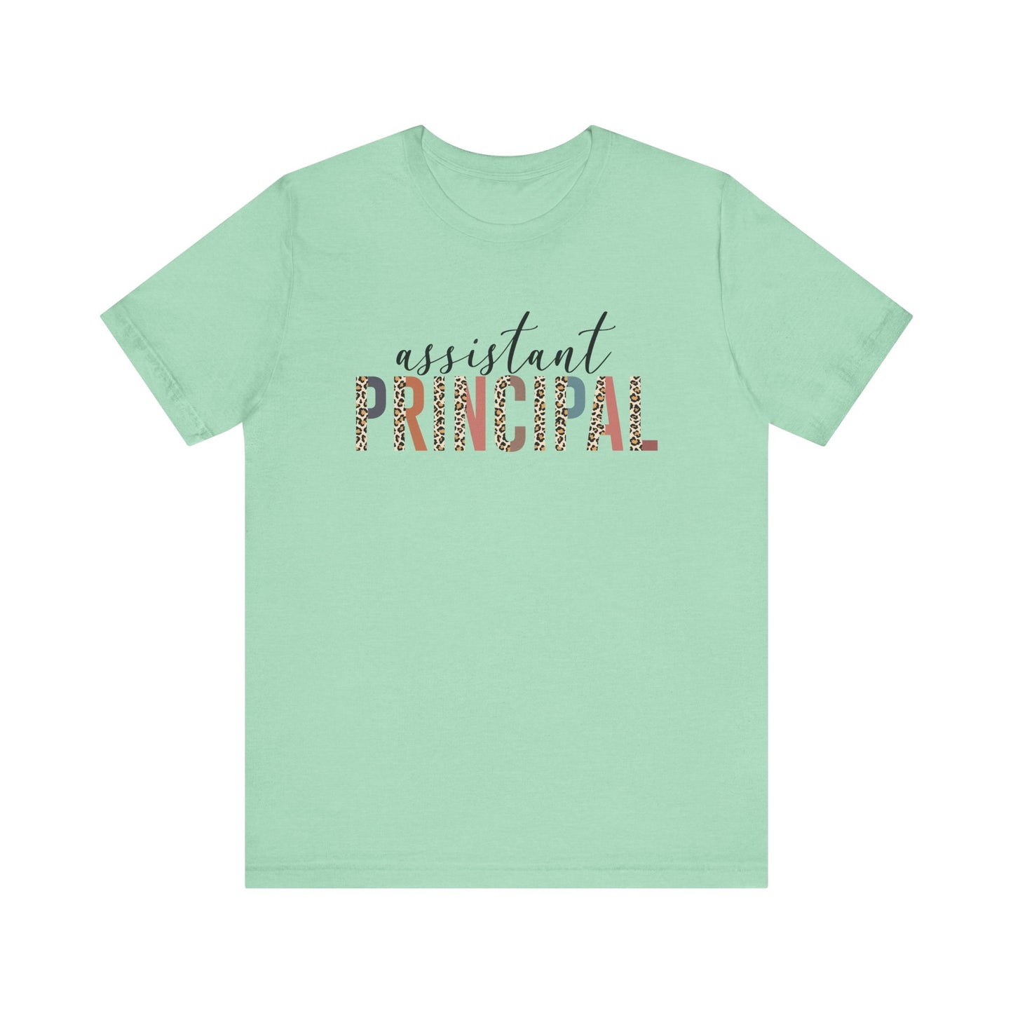 Assistant Principal Jersey Short Sleeve Tee, Leopard Print and Pastel Rainbow Design T-Shirt, School Principal Gifts, Back to School