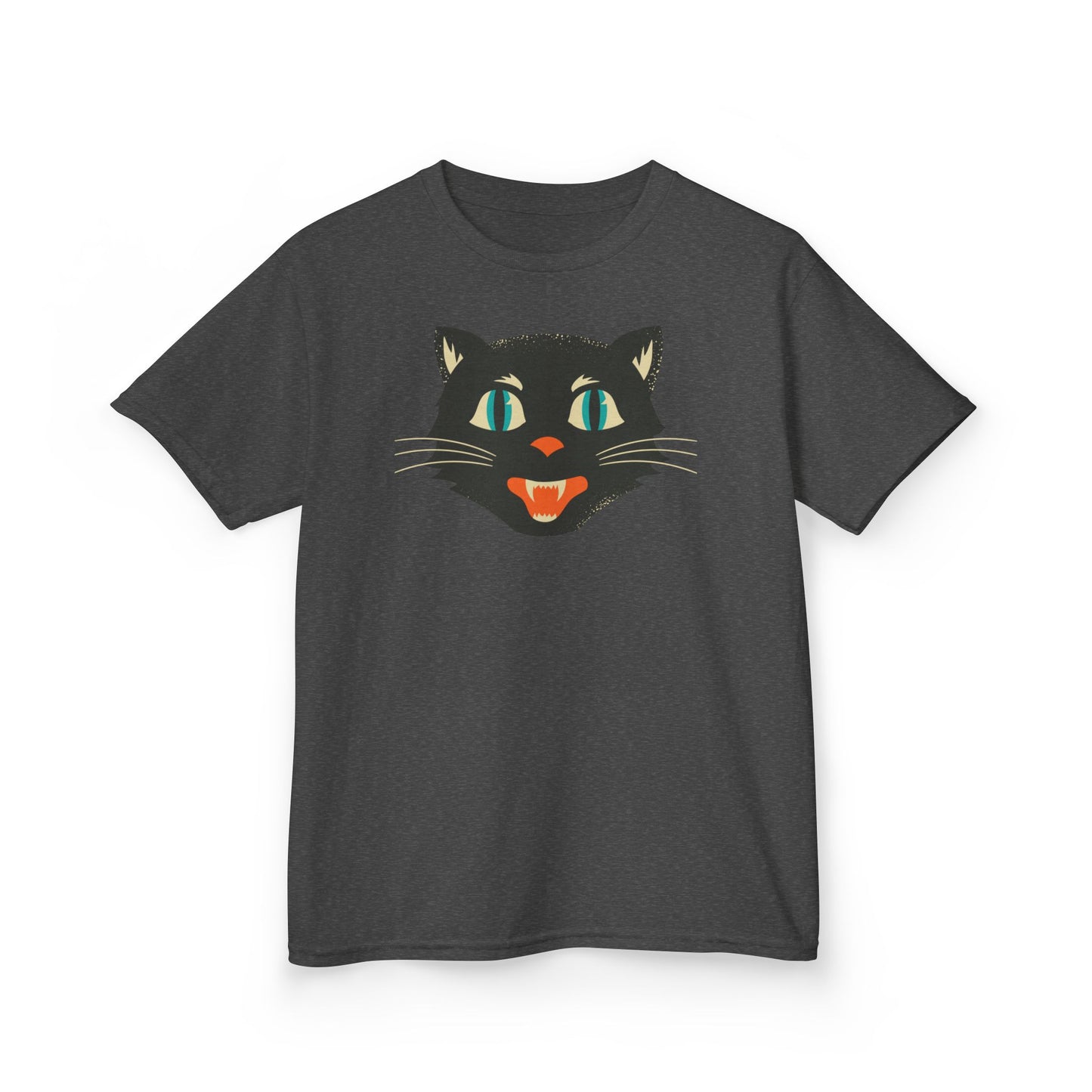 Kids Heavy Cotton Tee, Retro Halloween T-Shirts for kids, Halloween Black Cat Shirt