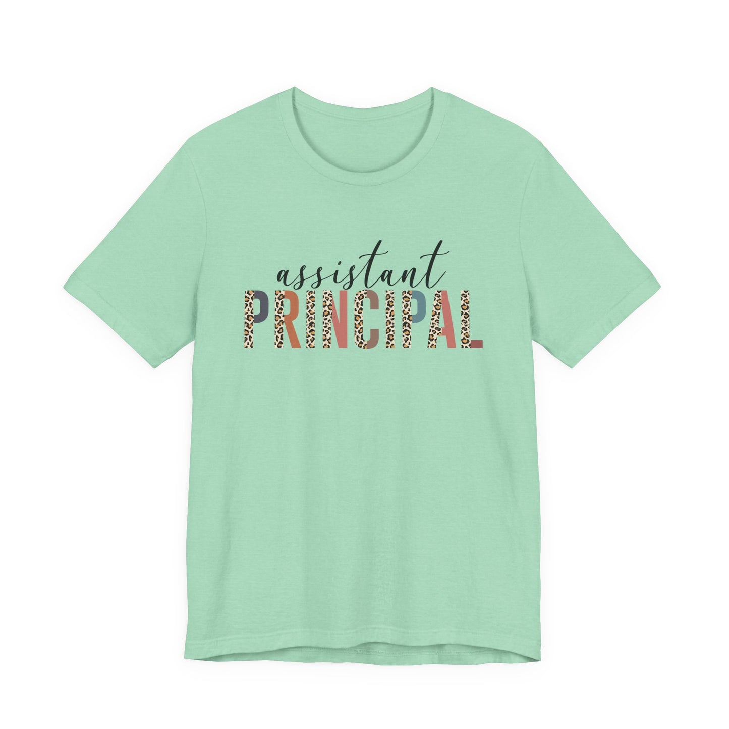 Assistant Principal Jersey Short Sleeve Tee, Leopard Print and Pastel Rainbow Design T-Shirt, School Principal Gifts, Back to School