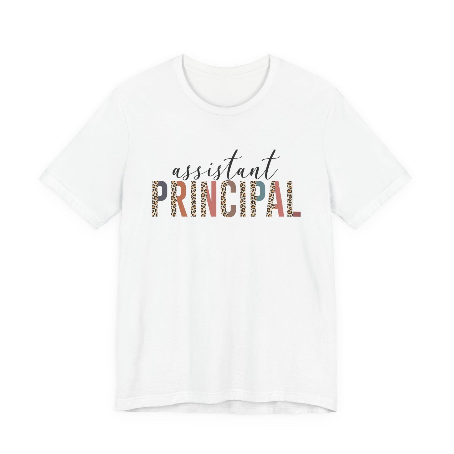 Assistant Principal Jersey Short Sleeve Tee, Leopard Print and Pastel Rainbow Design T-Shirt, School Principal Gifts, Back to School