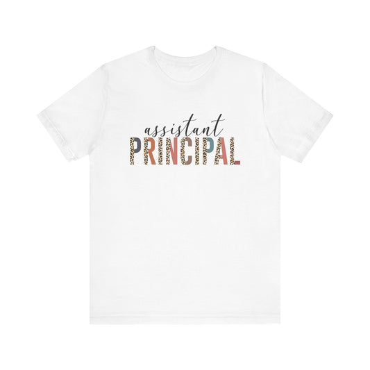 Assistant Principal Jersey Short Sleeve Tee, Leopard Print and Pastel Rainbow Design T-Shirt, School Principal Gifts, Back to School