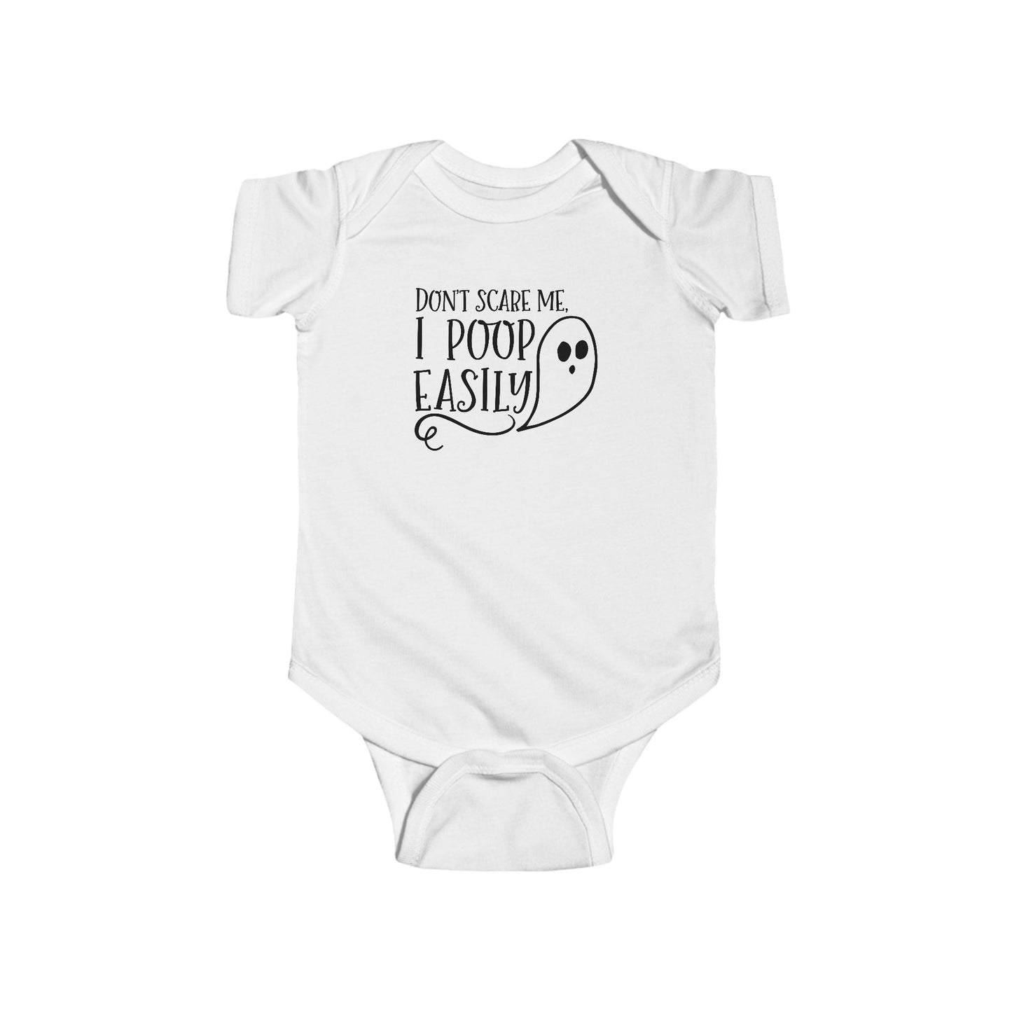 Don't Scare Me I Poop Easily Infant Fine Jersey Bodysuit, Funny Halloween Onesie, Cute Autumn Fall Baby Shower Gift