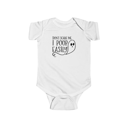 Don't Scare Me I Poop Easily Infant Fine Jersey Bodysuit, Funny Halloween Onesie, Cute Autumn Fall Baby Shower Gift
